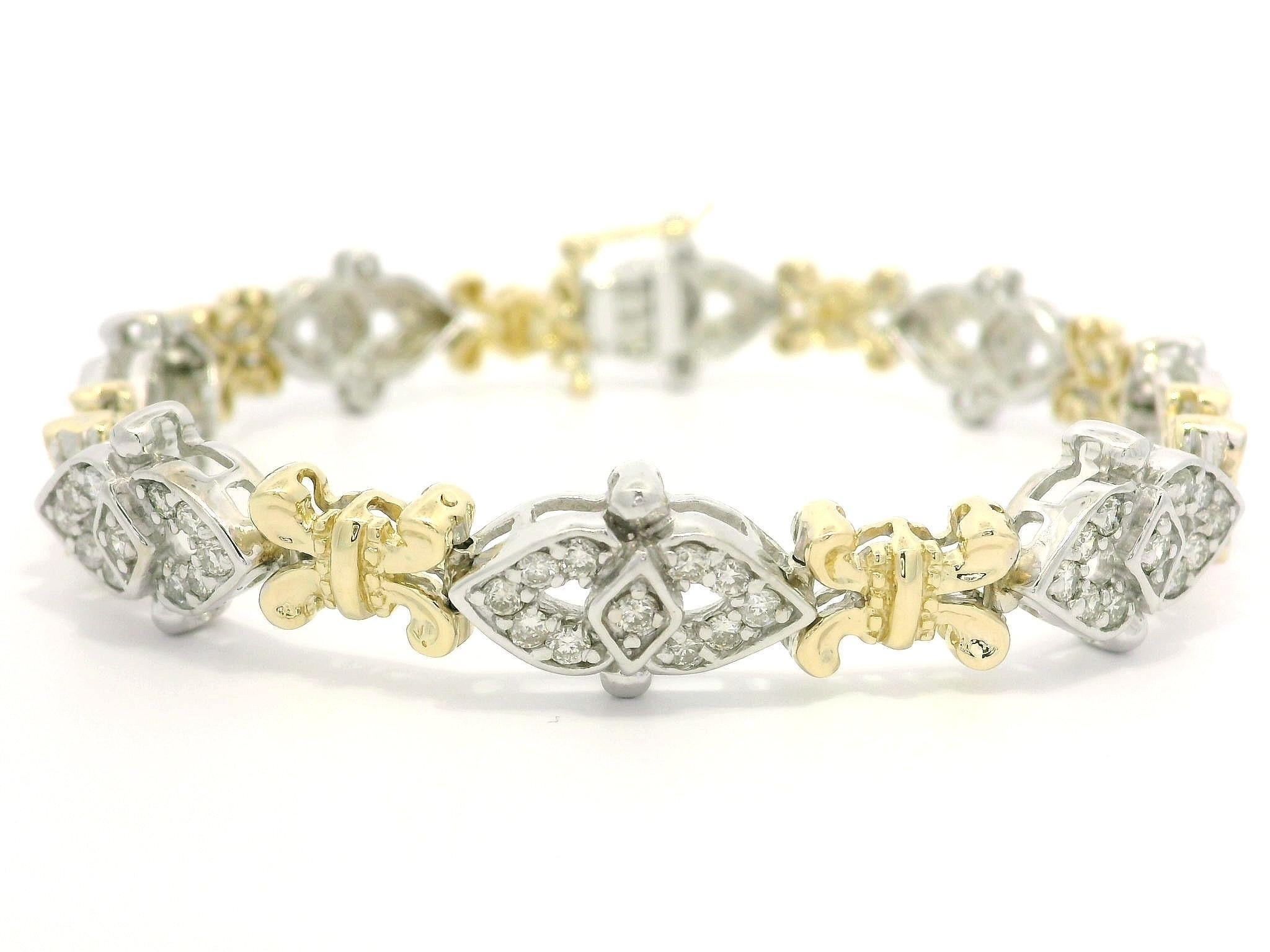 Solid 14k Yellow & White Gold 2ctw Fiery Pave Diamond Link Bracelet For Sale 4