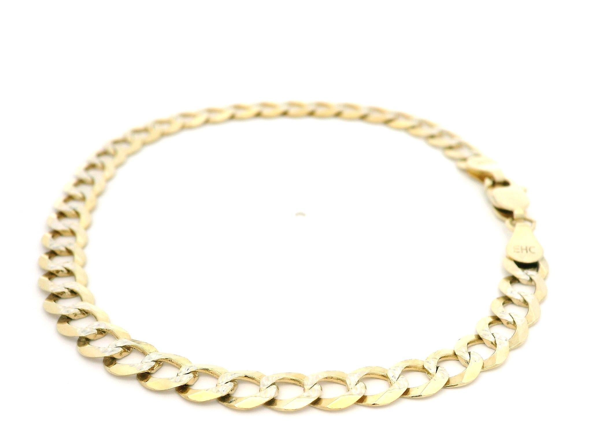Bracelet en or jaune et blanc 14k massif avec chaîne cubaine classique à maillons courts, taillée en diamant en vente 6