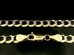 Solid 14k Yellow & White Gold Diamond Cut Classic Cuban Curb Link Chain Bracelet