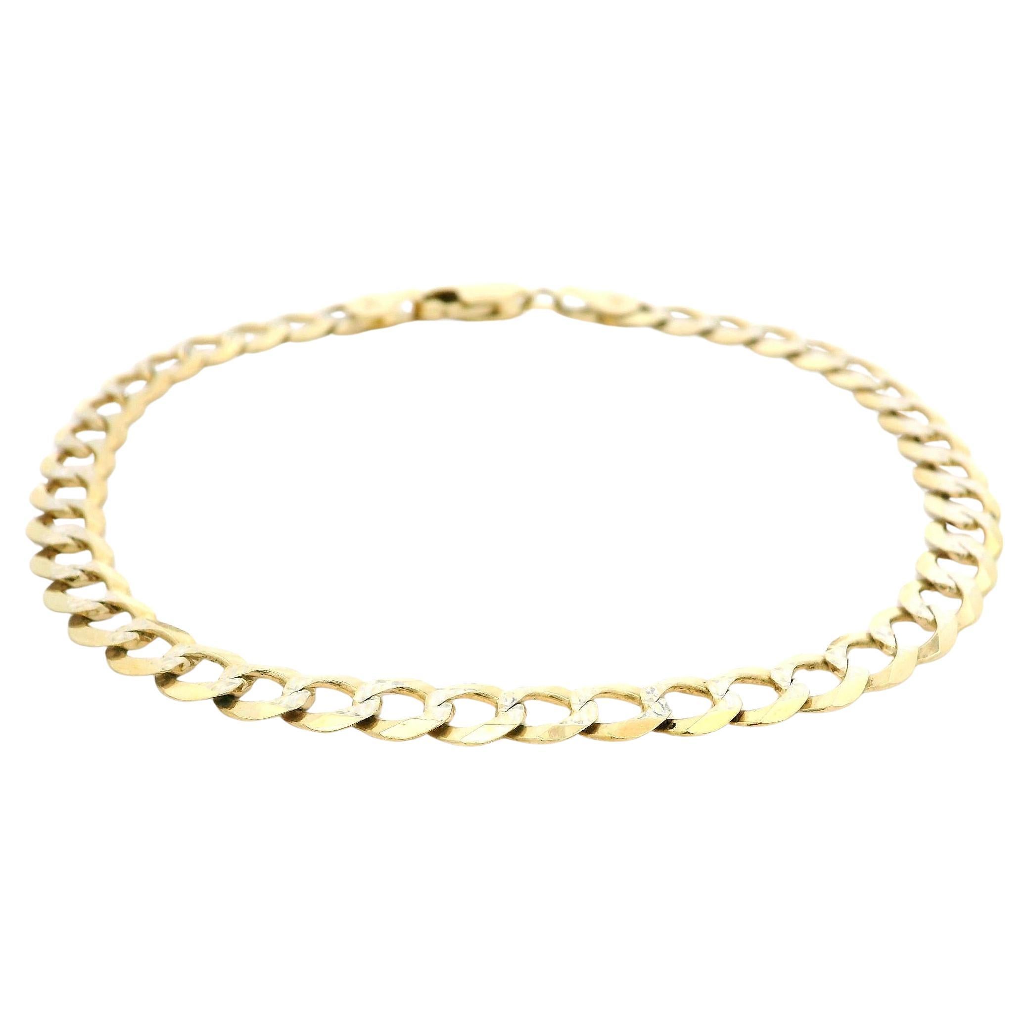 Solid 14k Yellow & White Gold Diamond Cut Classic Cuban Curb Link Chain Bracelet