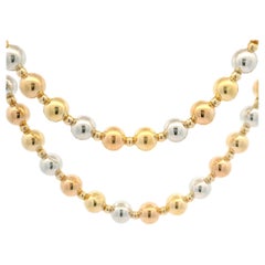 Solid 14k Yellow White & Rose Gold Polished Bead Ball Adjustable Chain Necklace