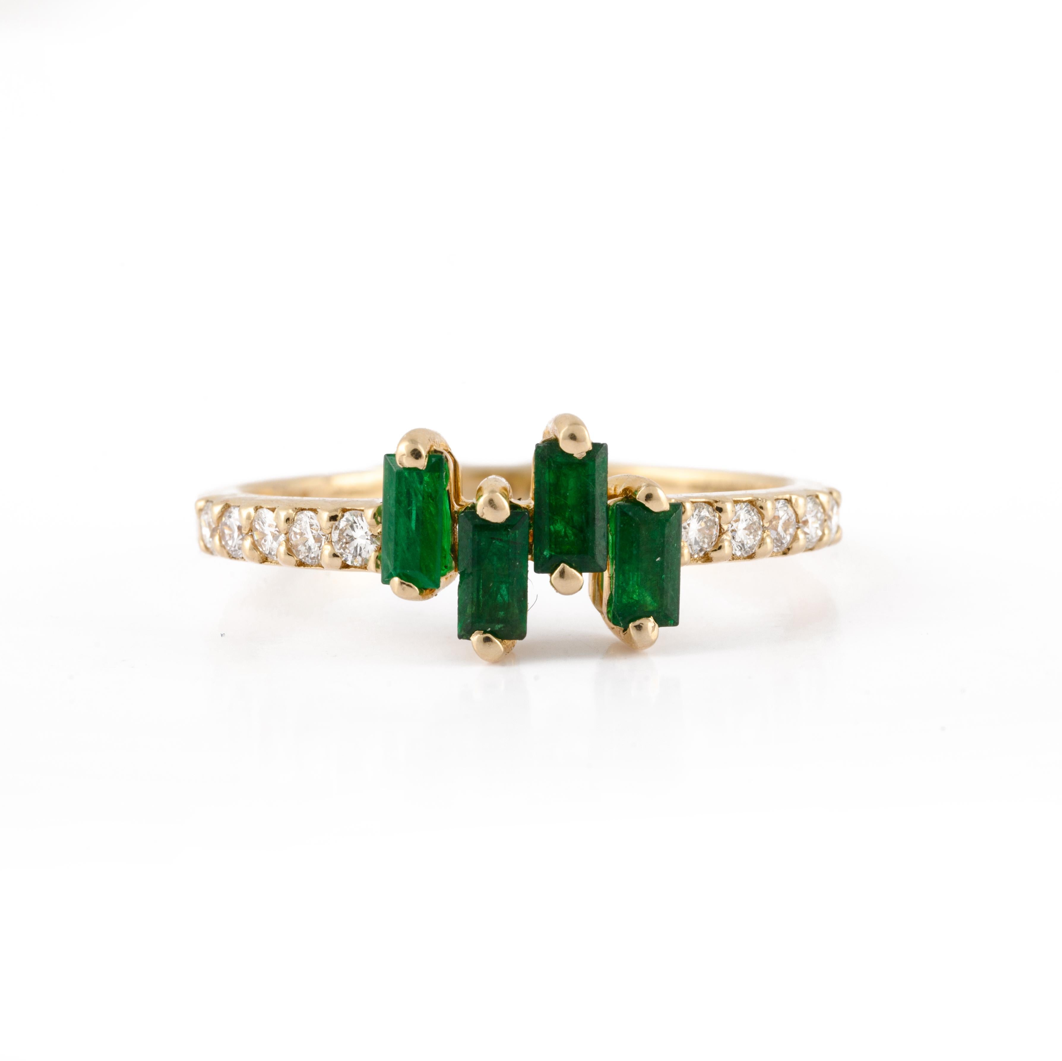 For Sale:  Solid 14 Karat Yellow Gold Emerald and Diamond Minimalist Ring Gift 3