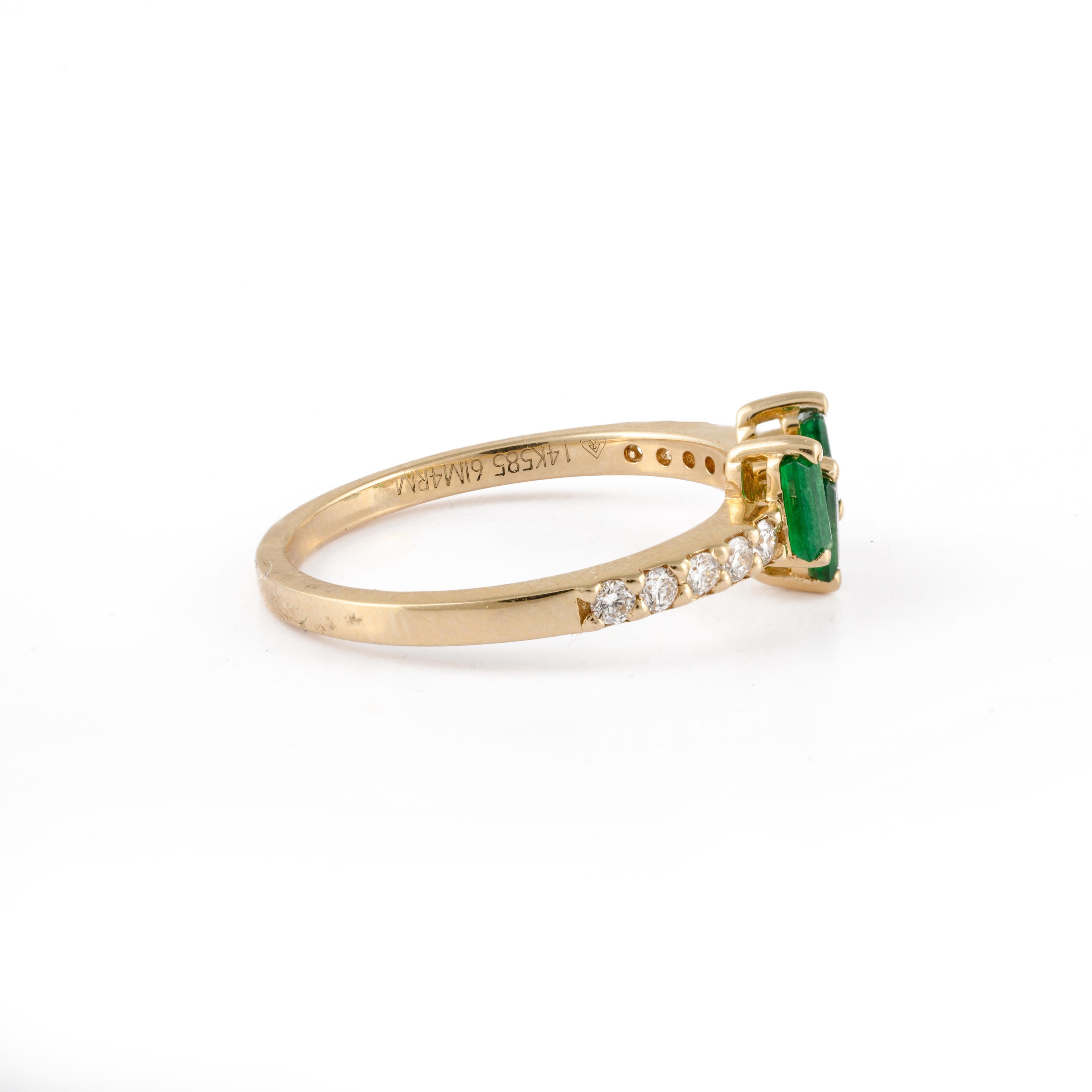 For Sale:  Solid 14 Karat Yellow Gold Emerald and Diamond Minimalist Ring Gift 5