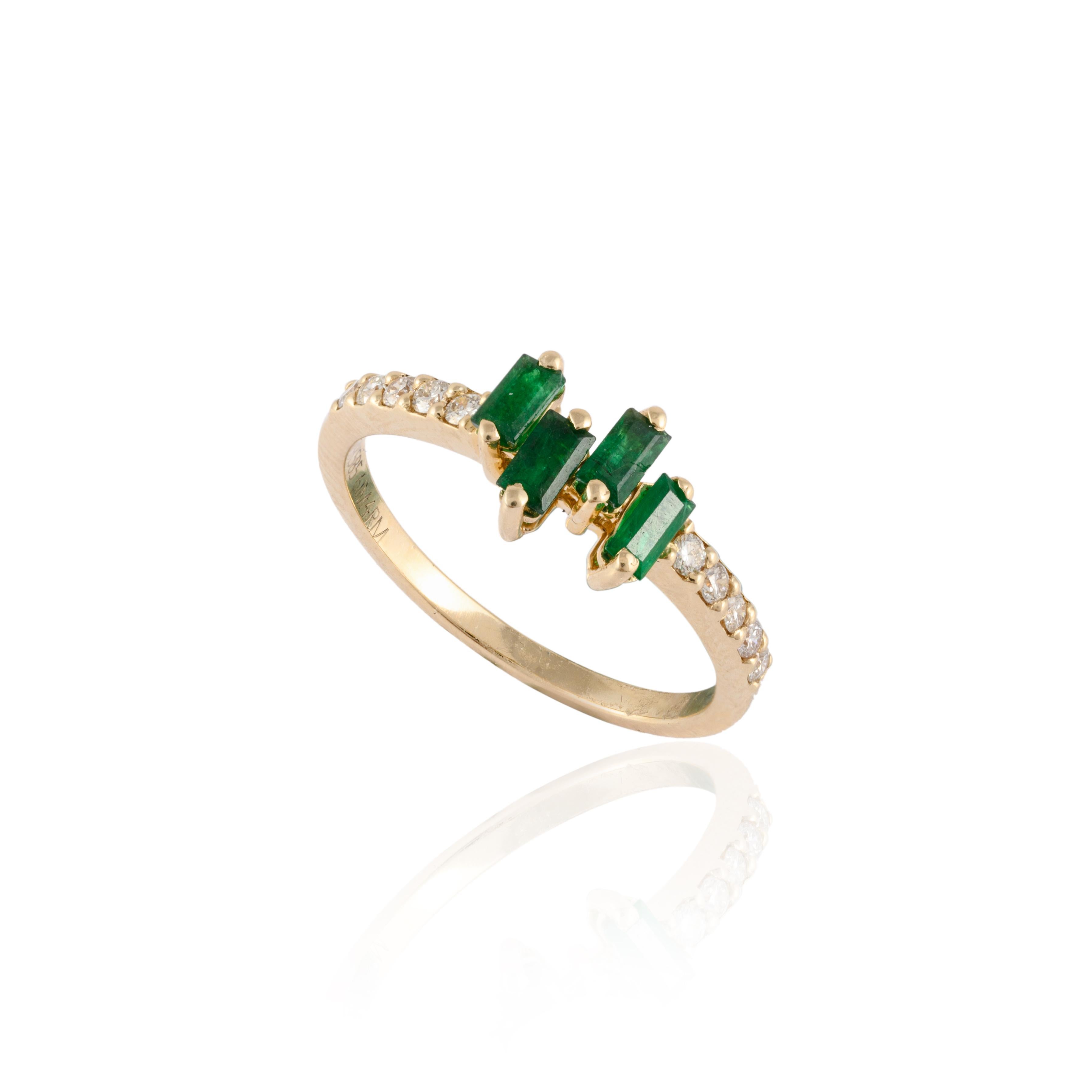 For Sale:  Solid 14 Karat Yellow Gold Emerald and Diamond Minimalist Ring Gift 9