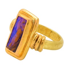 Solid 18 and 22 Karat Yellow Gold Ring with Boulder Opal