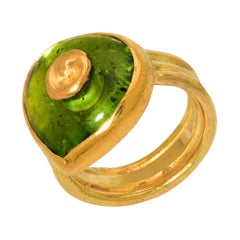 Peridot Ring with Solid 18 and 22 Karat Yellow Gold 