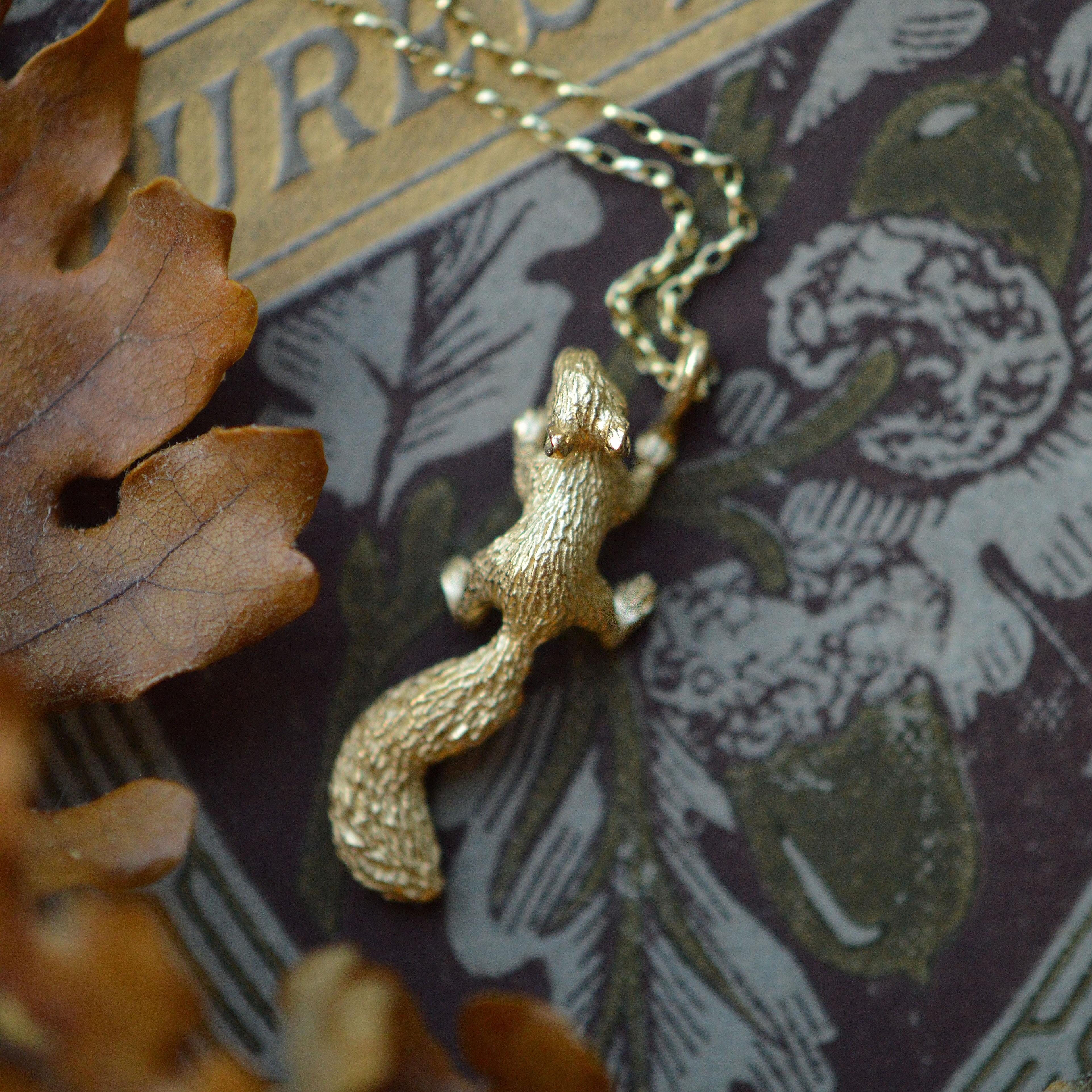 Solid 18 Carat Gold Baby Squirrel Pendant By Lucy Stopes-Roe In New Condition For Sale In London, GB
