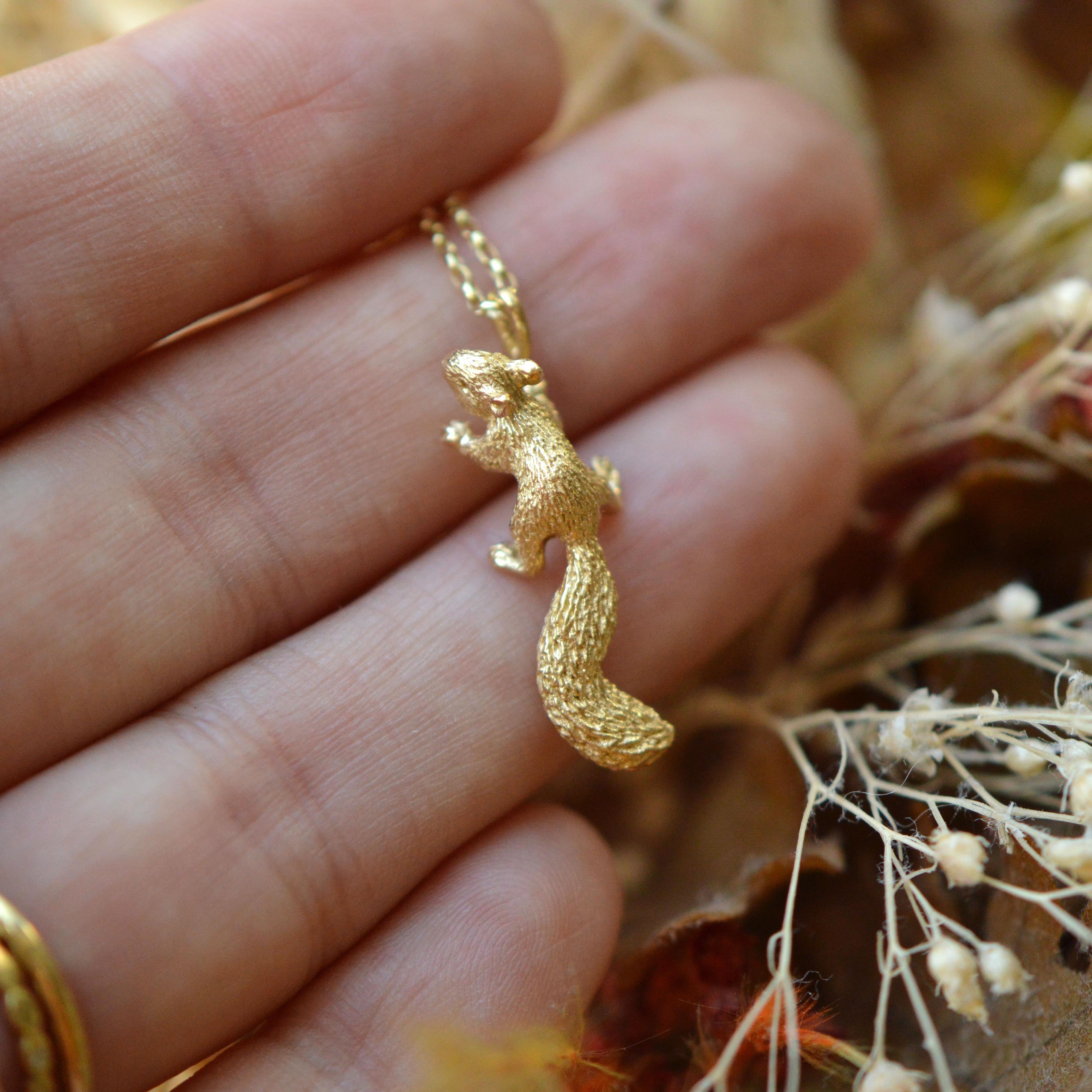 Solid 18 Carat Gold Baby Squirrel Pendant By Lucy Stopes-Roe For Sale 1