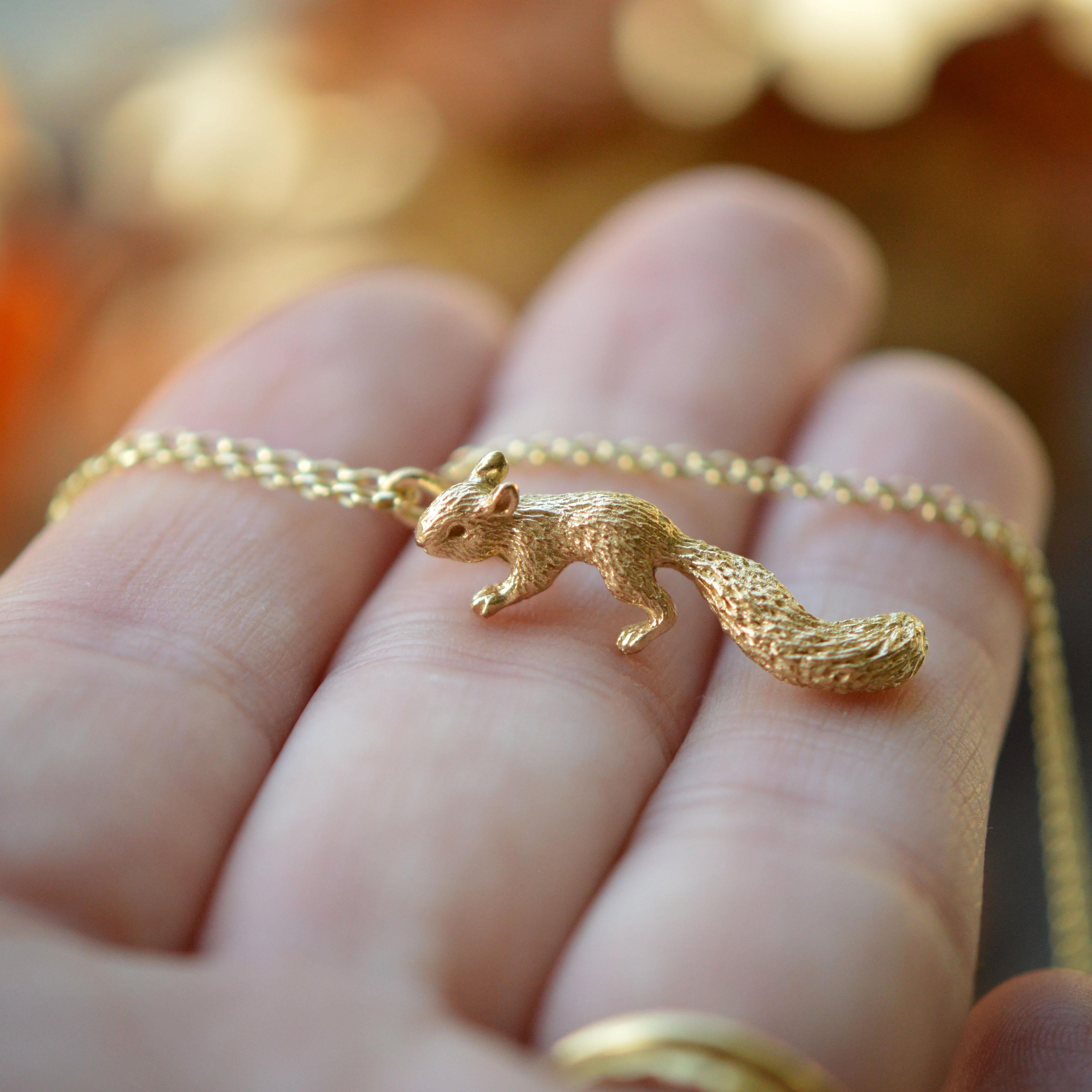 Solid 18 Carat Gold Baby Squirrel Pendant By Lucy Stopes-Roe For Sale 2