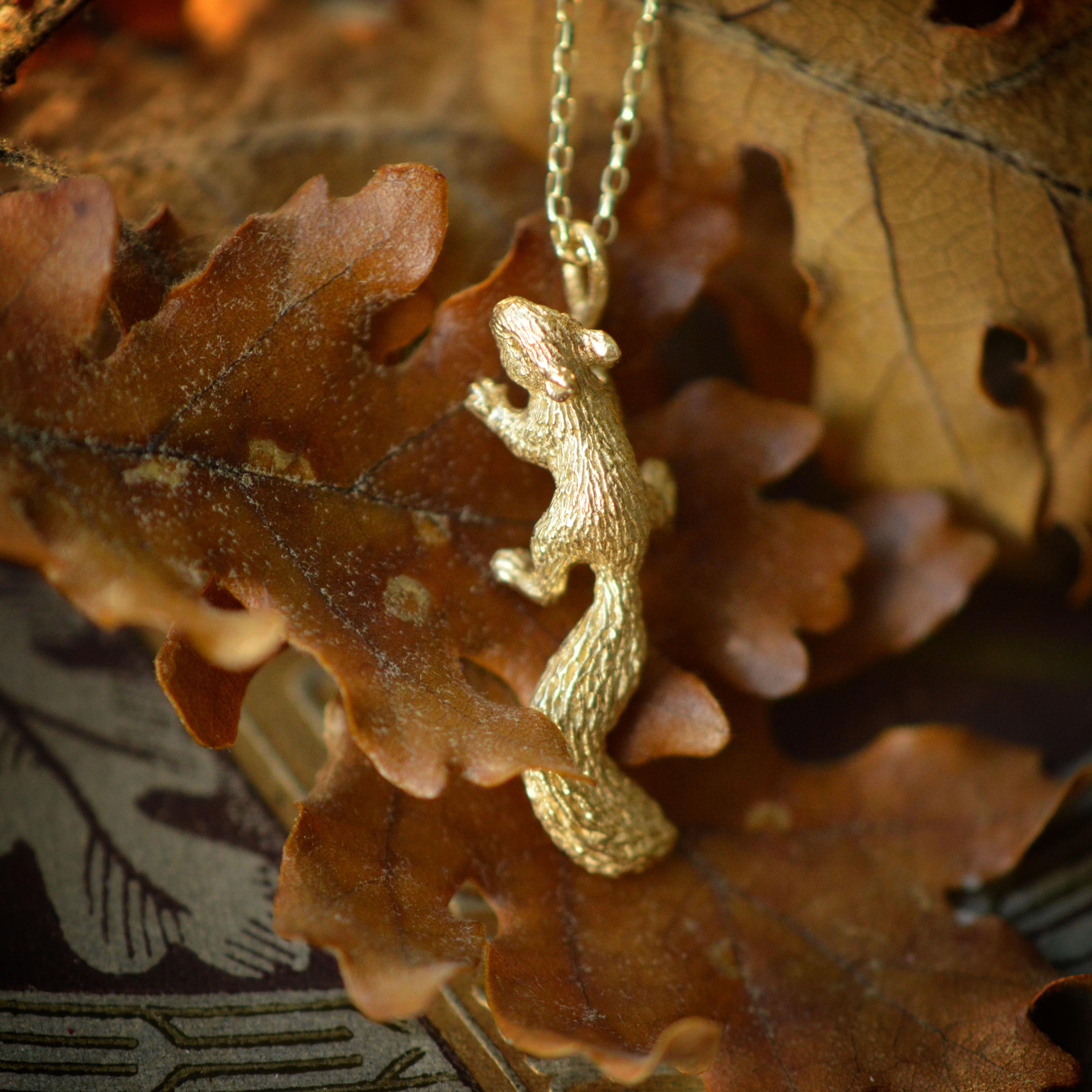 Solid 18 Carat Gold Baby Squirrel Pendant By Lucy Stopes-Roe For Sale 3