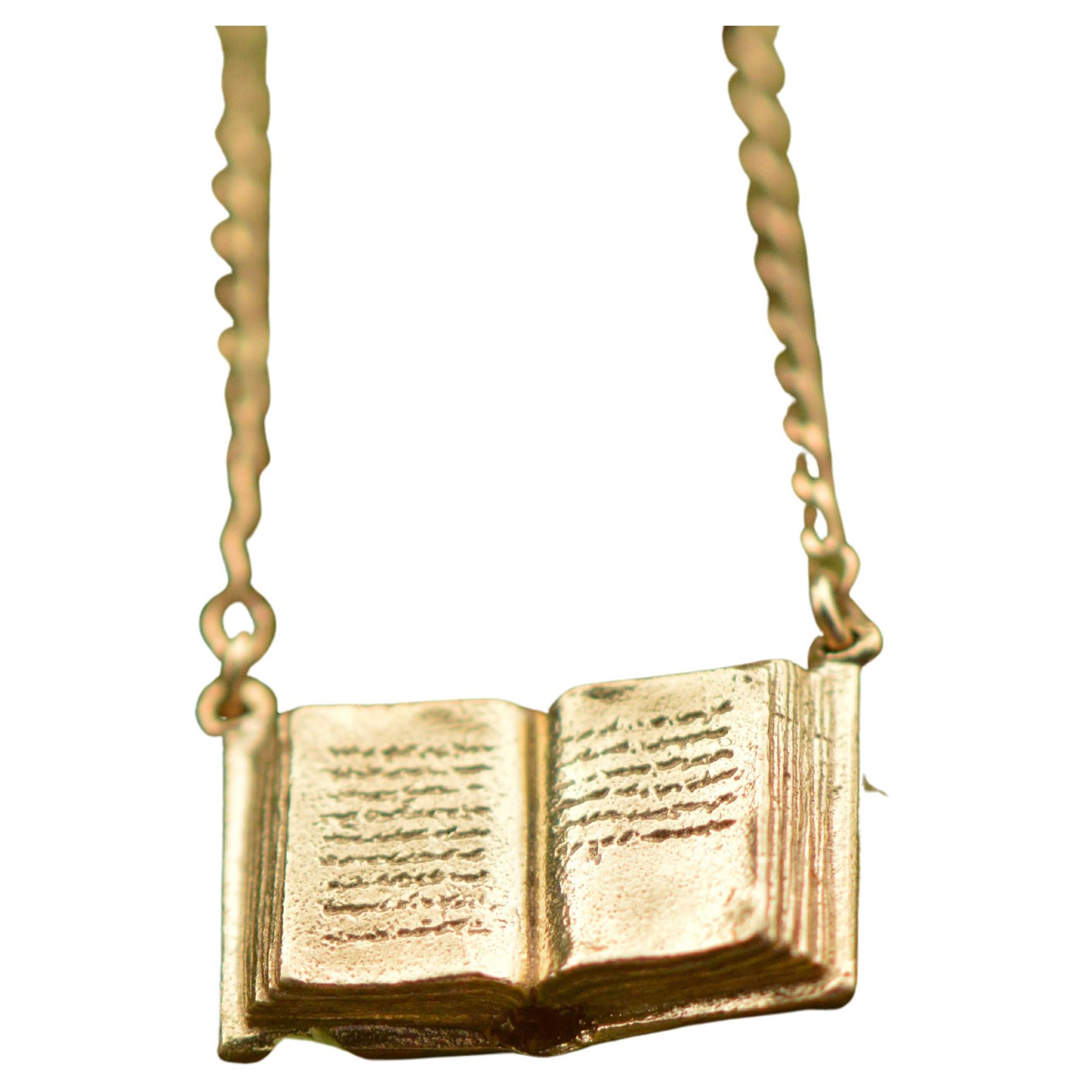 Solid 18 Carat Gold Book Necklace by Lucy Stopes-Roe For Sale