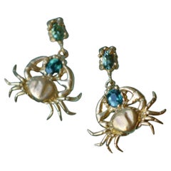 Solid 18 Carat Gold Crab and Tourmaline Earrings by Lucy Stopes-Roe