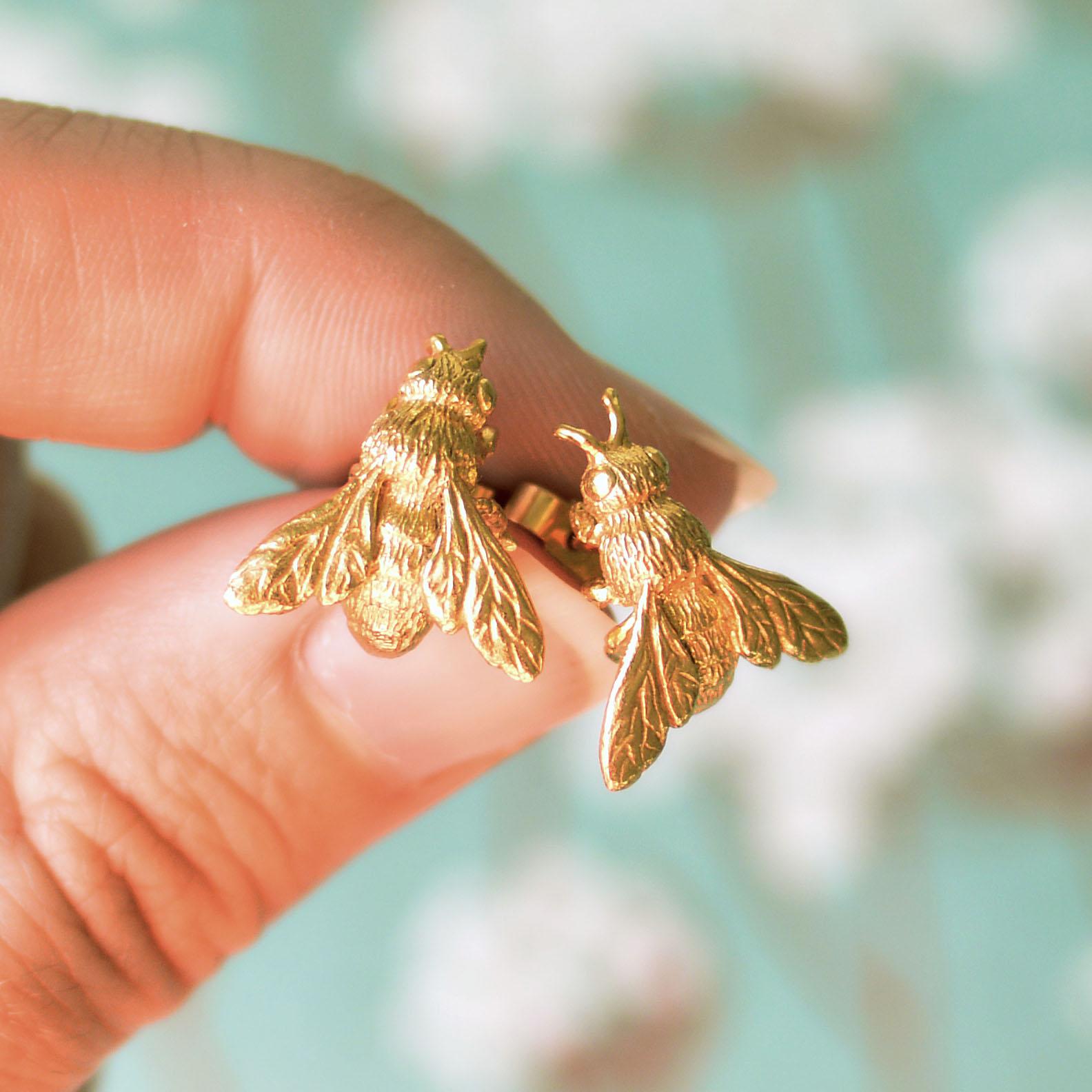Solid 18 Carat Gold Honey Bee Earrings by Lucy Stopes-Roe For Sale 2