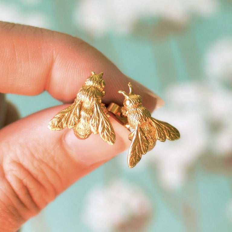 Solid 18 Carat Gold Honey Bee Earrings by Lucy StopesRoe For Sale at