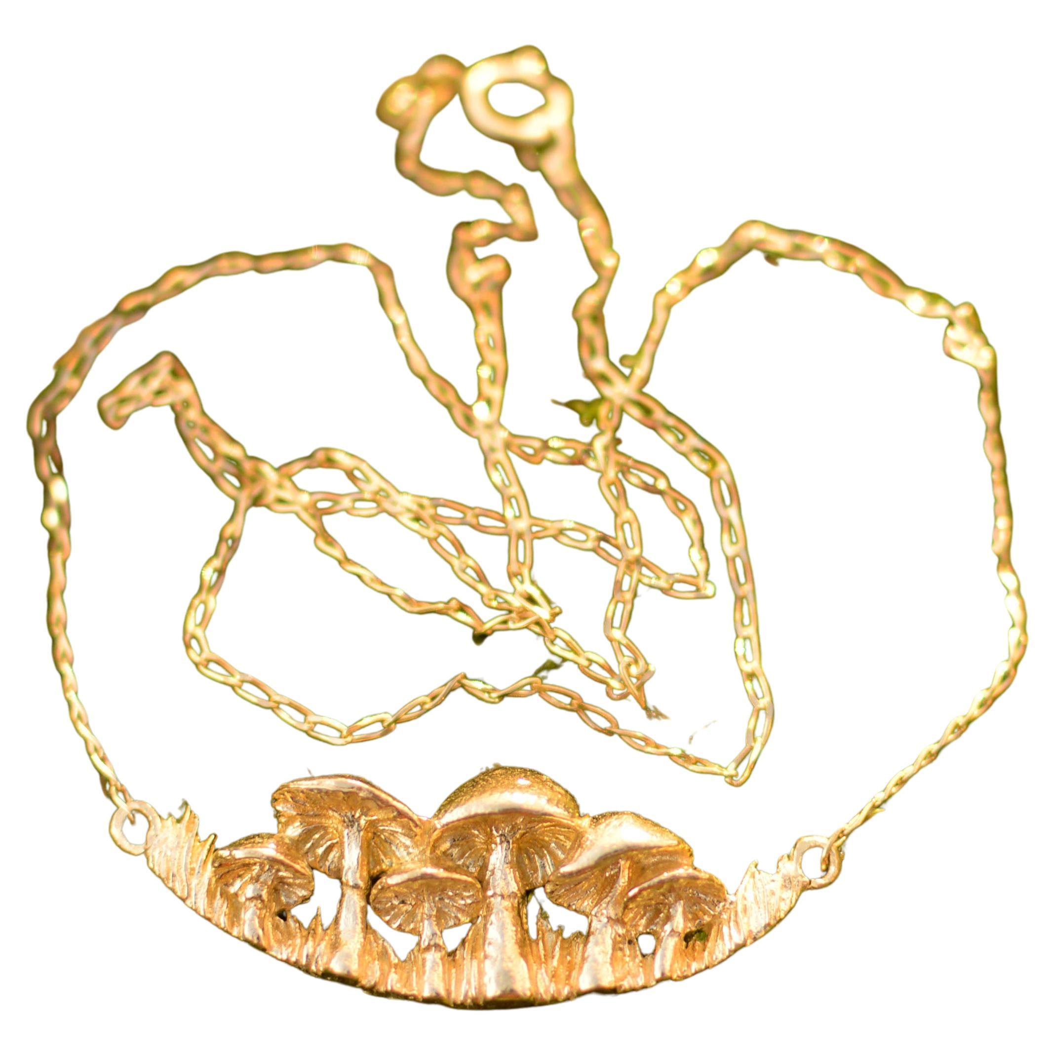 Solid 18 Carat Gold Mushroom Patch Necklace by Lucy Stopes-Roe