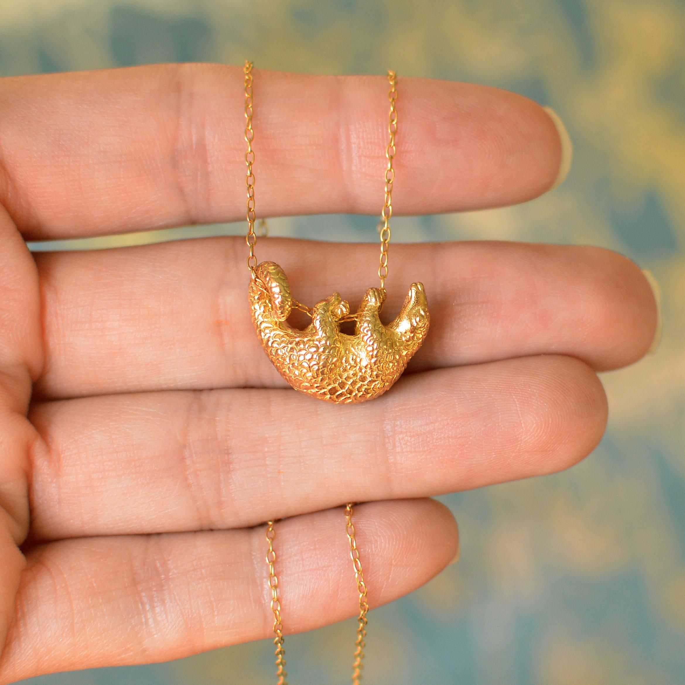 Solid 18 Carat Gold Pangolin Pendant By Lucy Stopes-Roe In New Condition For Sale In London, GB