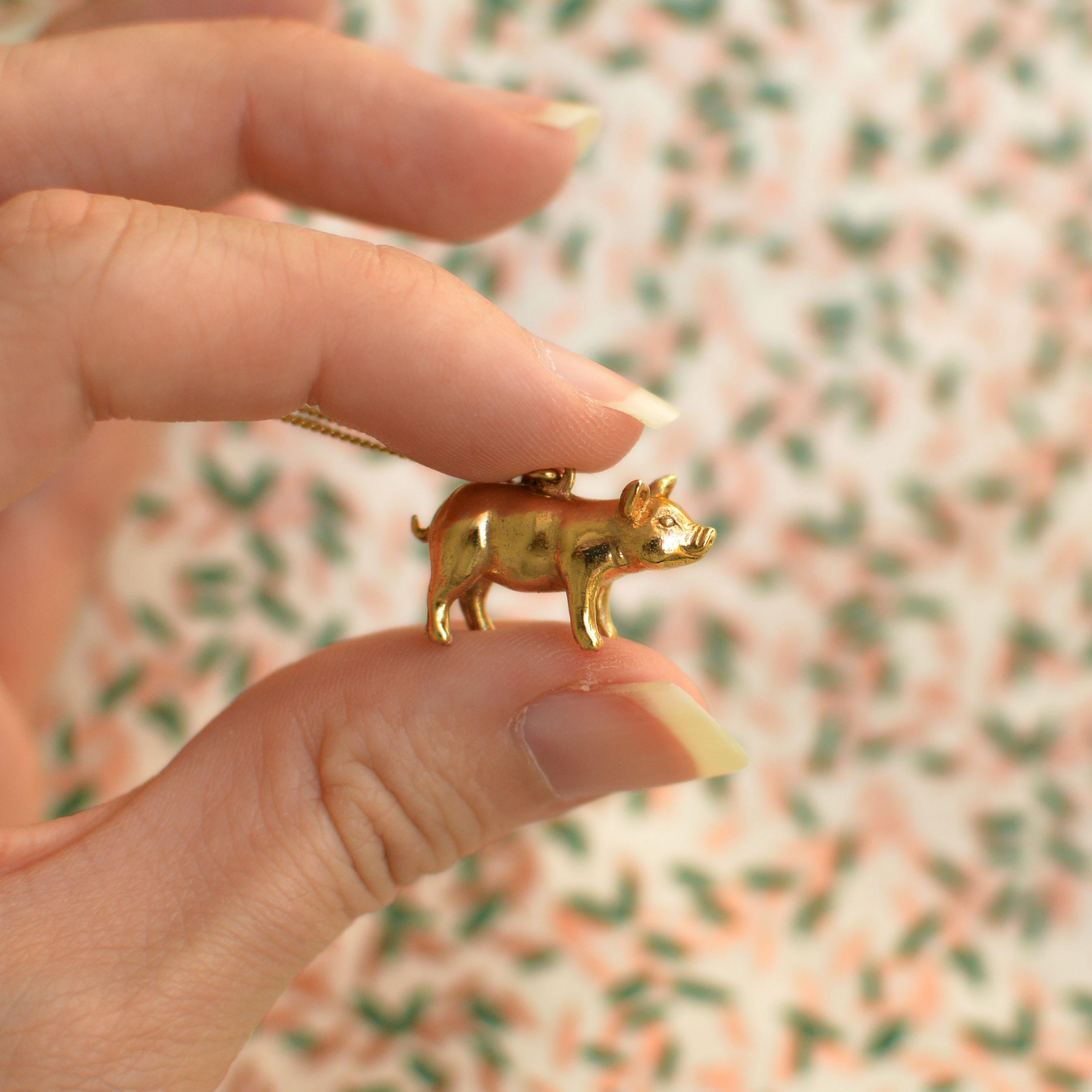 Women's Solid 18 Carat Gold Piglet Pendant by Lucy Stopes-Roe For Sale