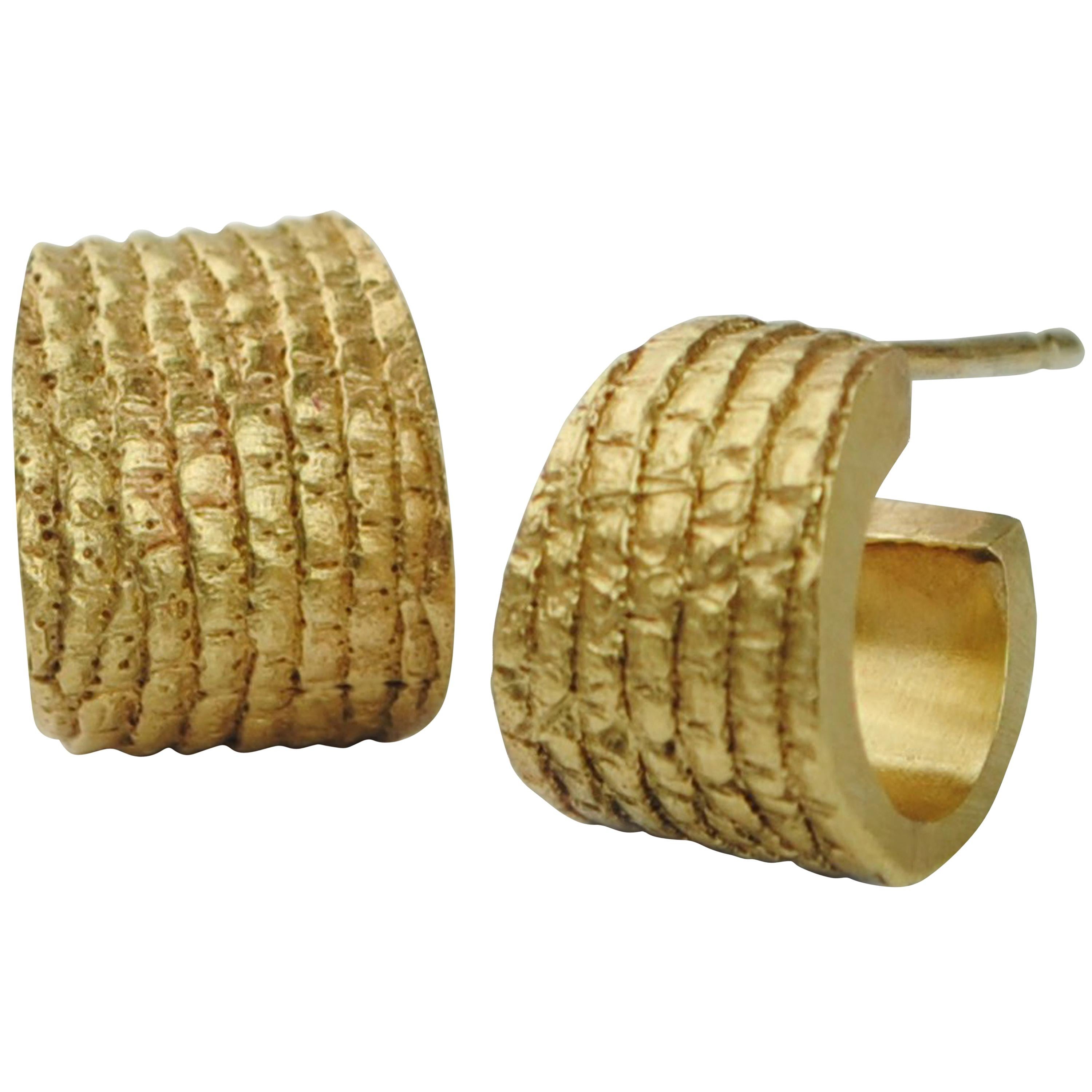 Solid 18 Carat Gold Rat Tail Texture Earrings For Sale