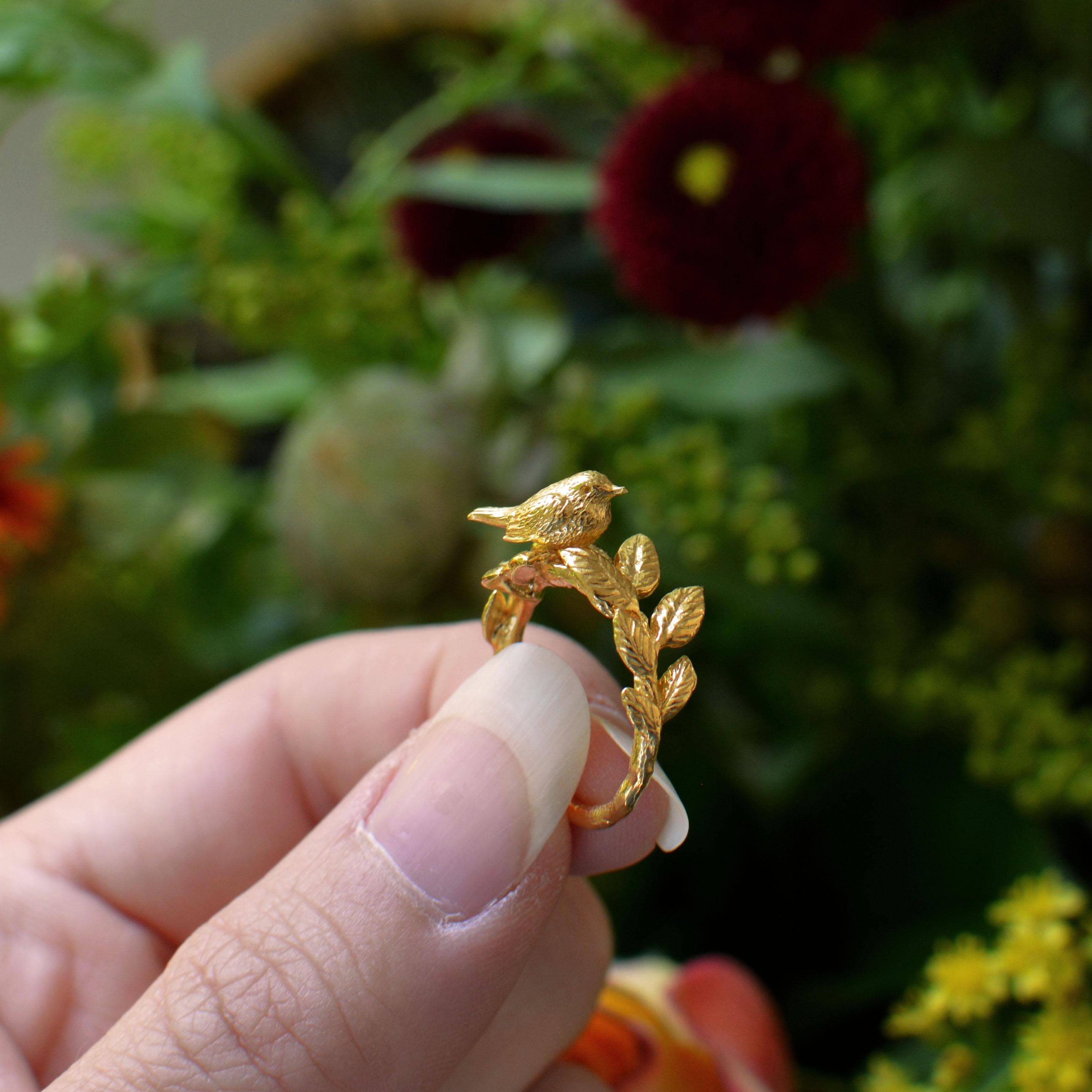 Solid 18 Carat Gold Robin Ring by Lucy Stopes-Roe For Sale 1