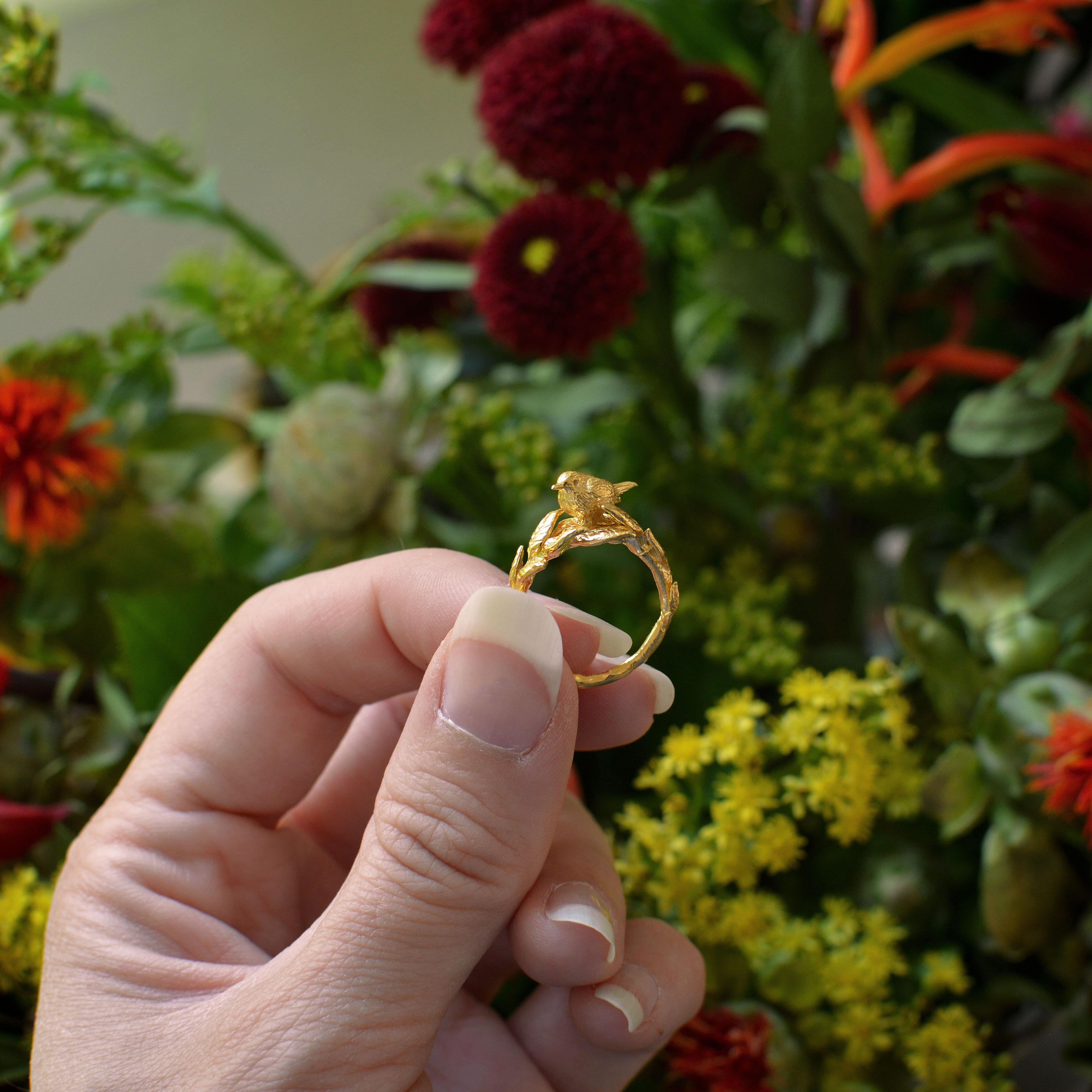 Solid 18 Carat Gold Robin Ring by Lucy Stopes-Roe For Sale 2