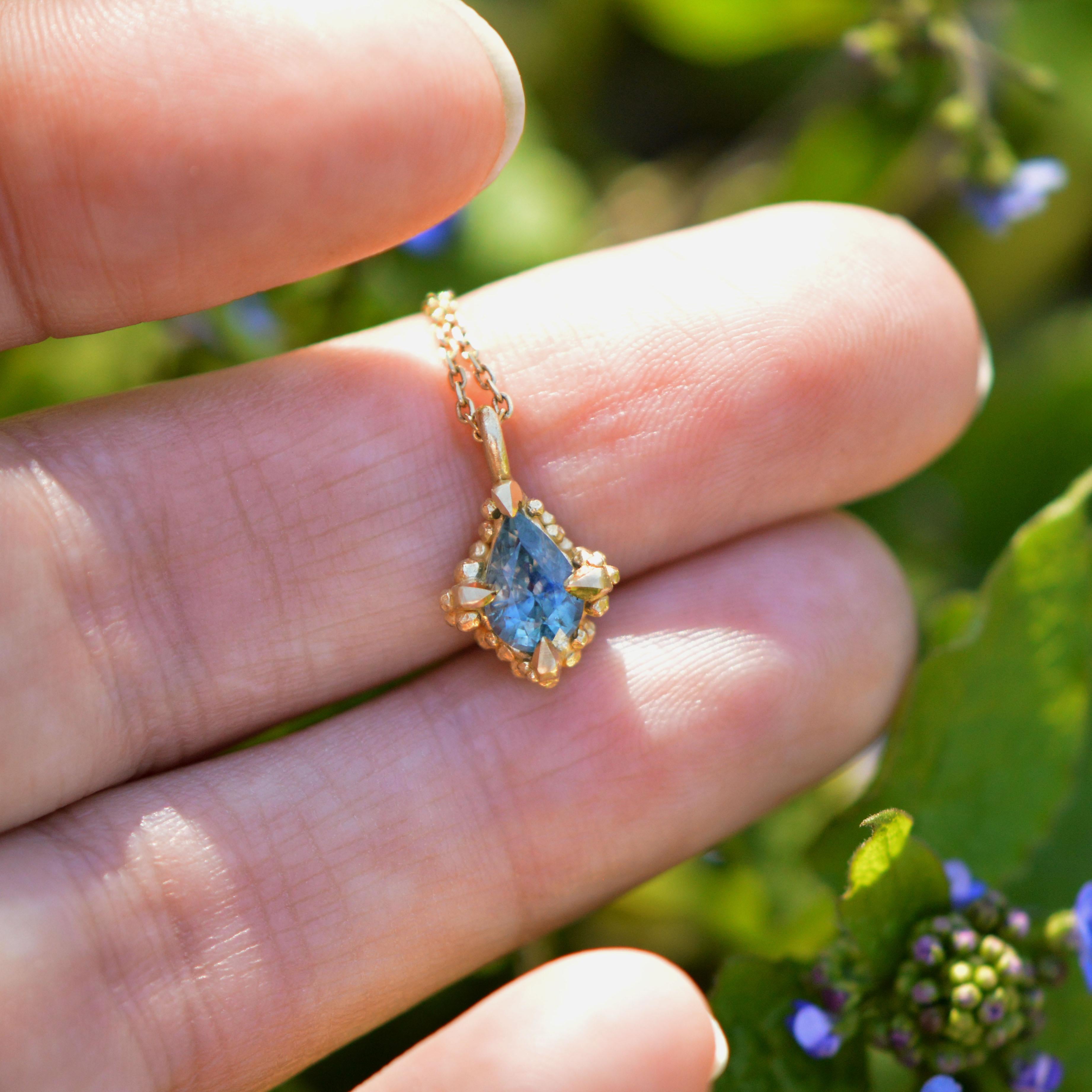 Solid 18 Carat Gold Sunken Treasure Sapphire Pendant by Lucy Stopes-Roe For Sale 1
