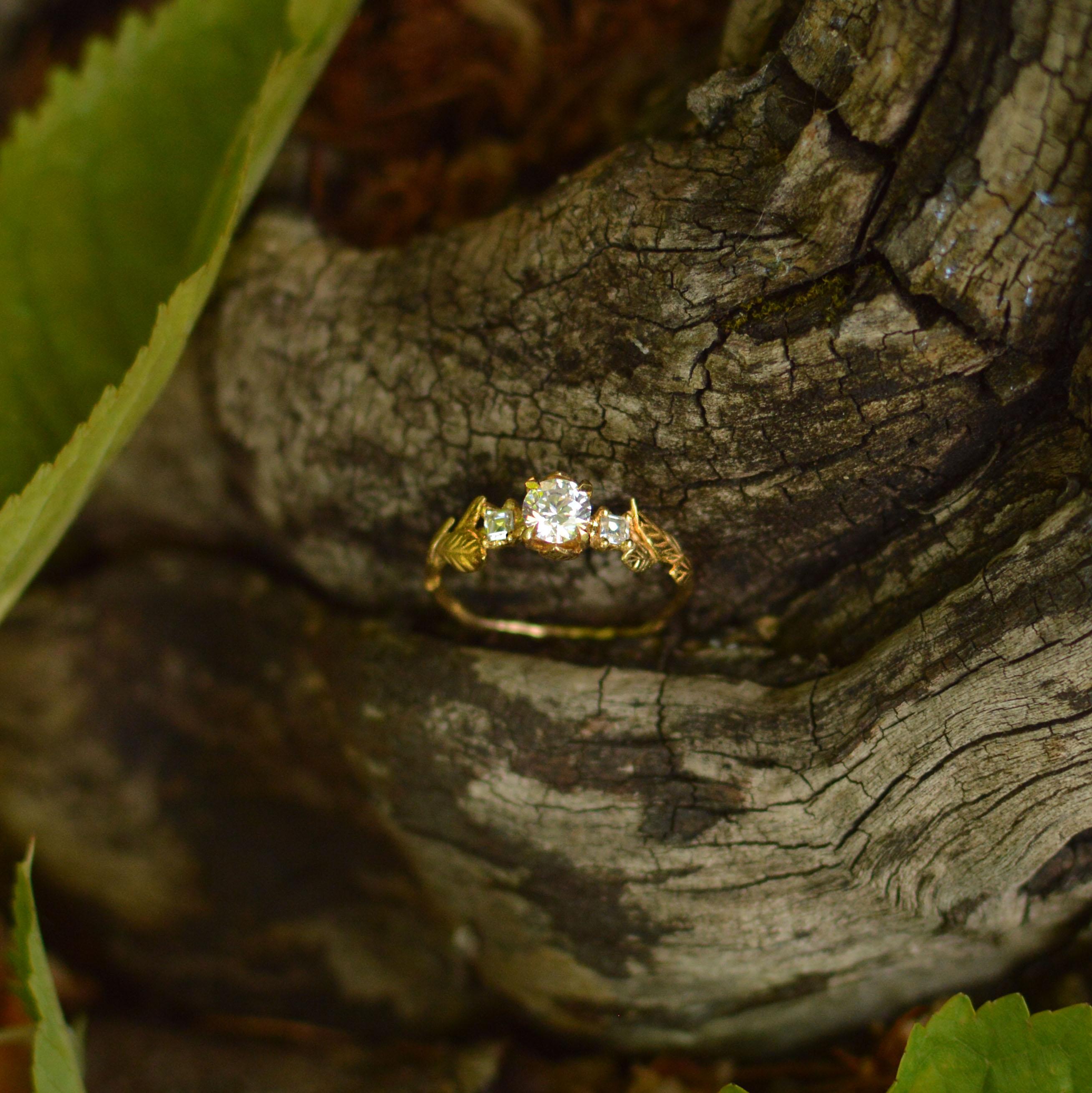 Brilliant Cut Solid 18 Carat Gold Woodland Diamond Ring by Lucy Stopes-Roe For Sale