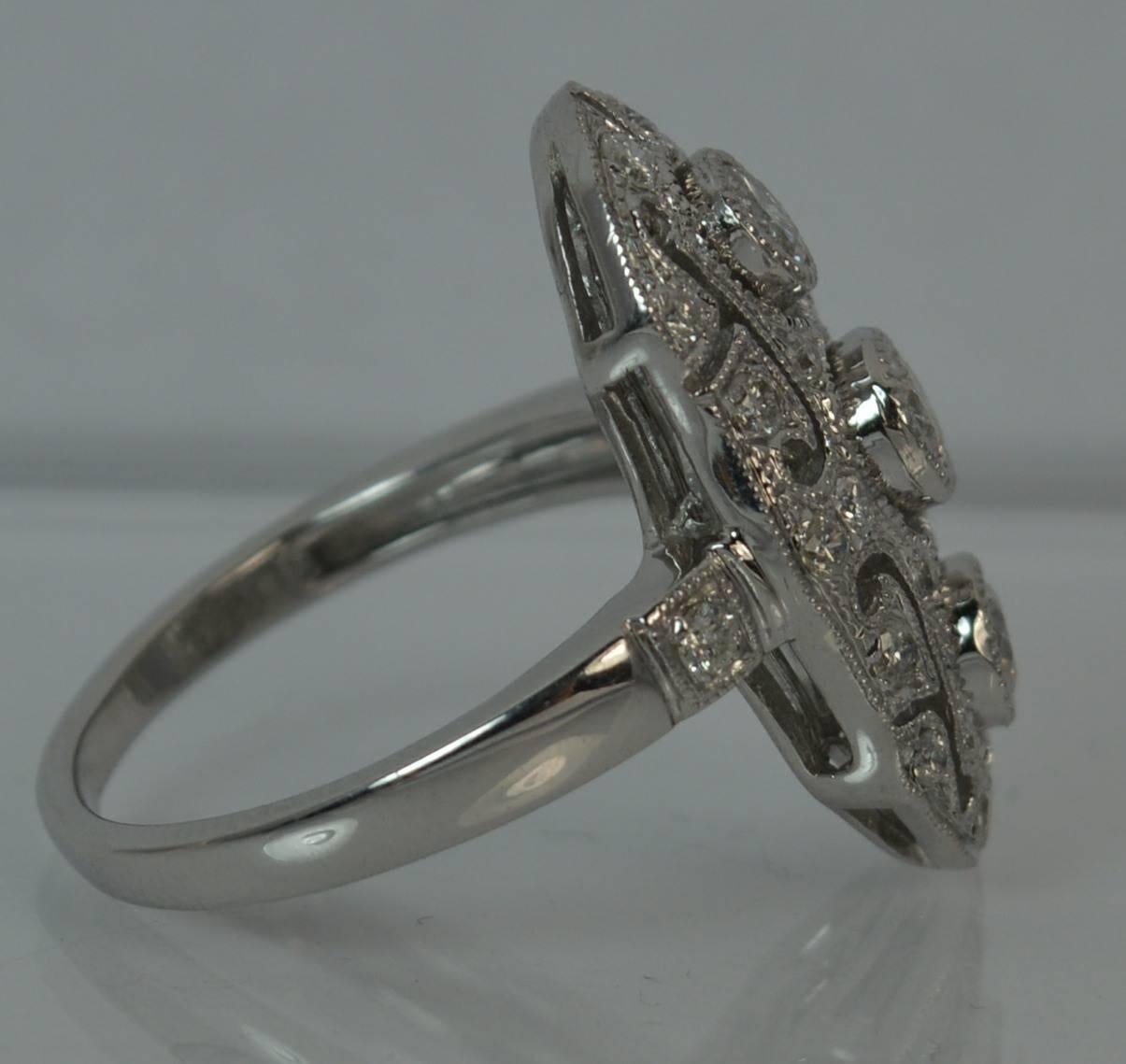 Solid 18 Carat White Gold and 0.95 Carat Diamond Panel Cluster Ring 5