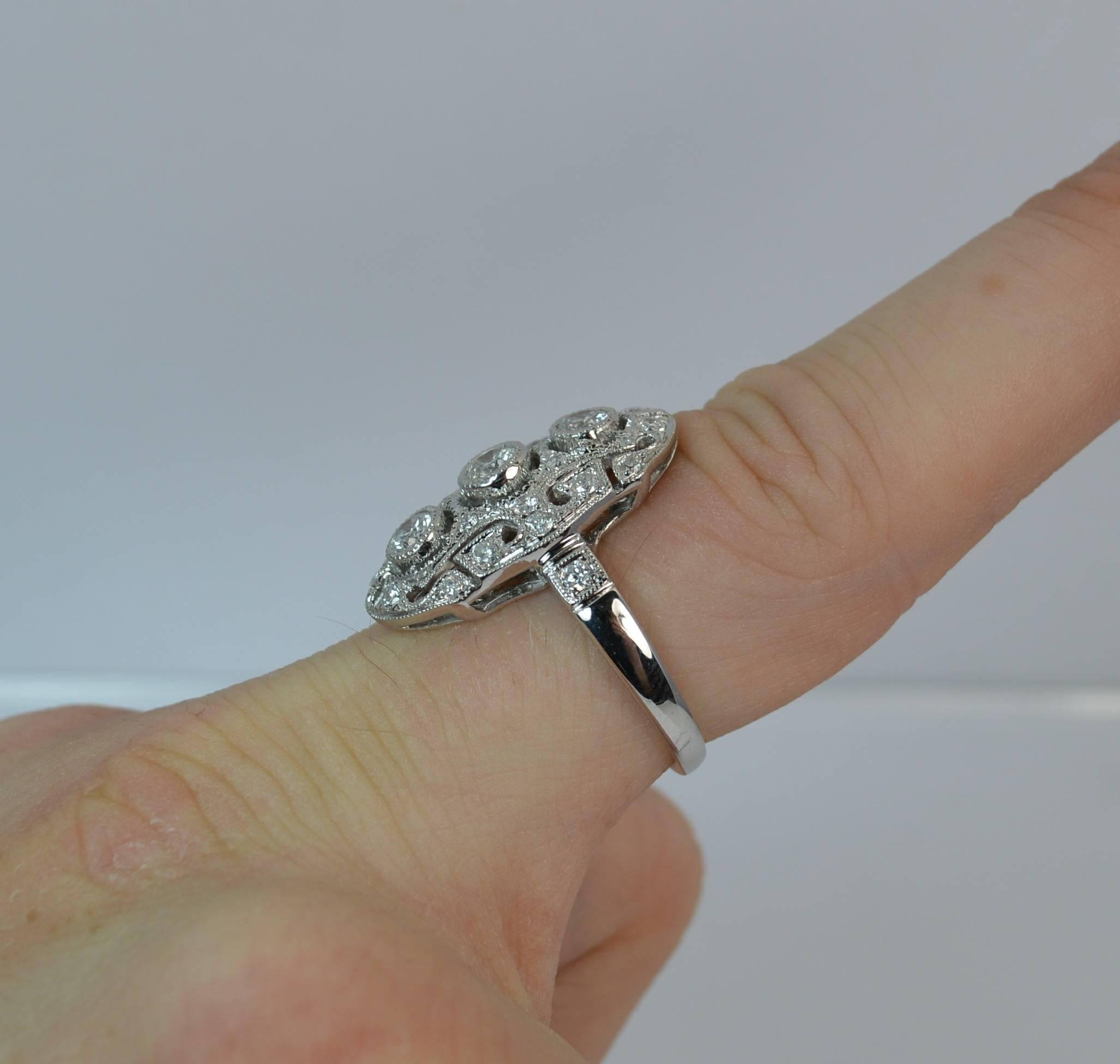 Edwardian Solid 18 Carat White Gold and 0.95 Carat Diamond Panel Cluster Ring
