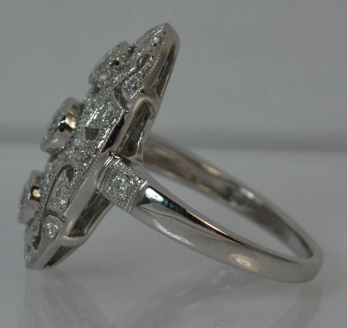 Solid 18 Carat White Gold and 0.95 Carat Diamond Panel Cluster Ring 2