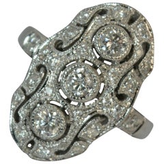 Solid 18 Carat White Gold and 0.95 Carat Diamond Panel Cluster Ring