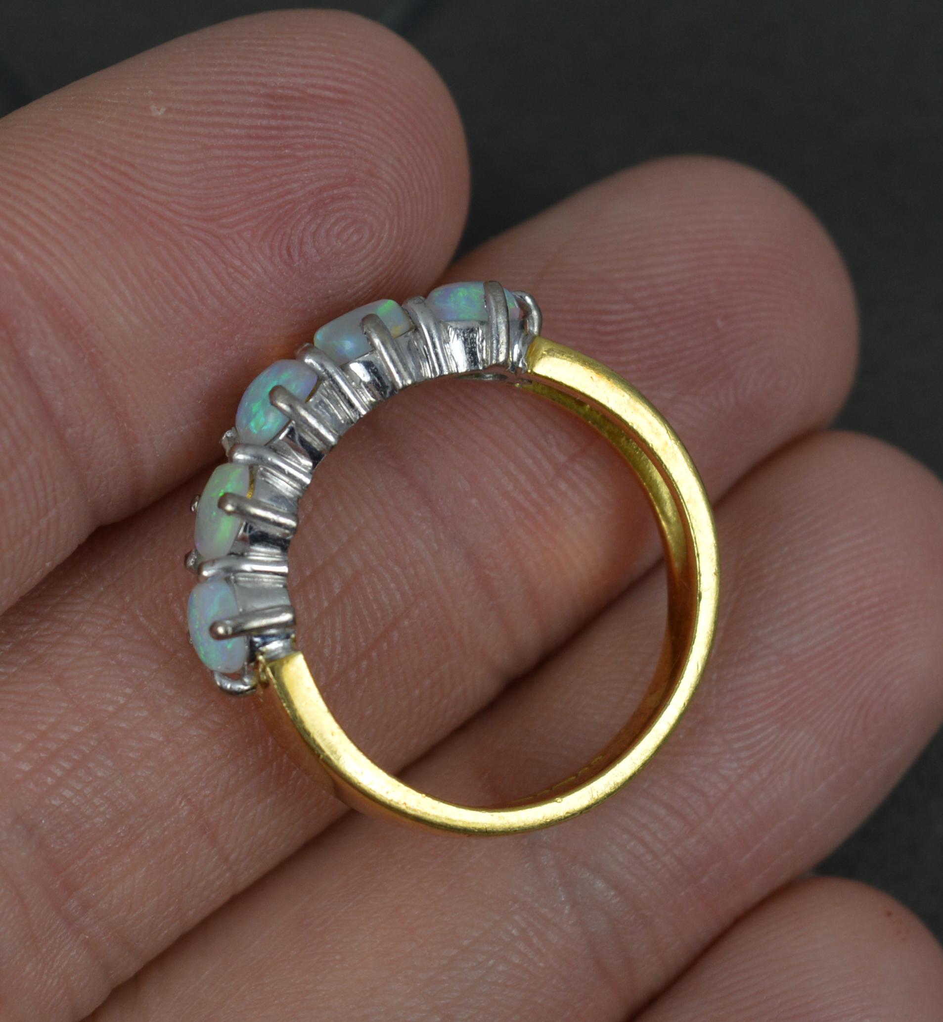Round Cut Solid 18 Carat Yellow Gold and Five Natural Opal Stack Band Ring For Sale