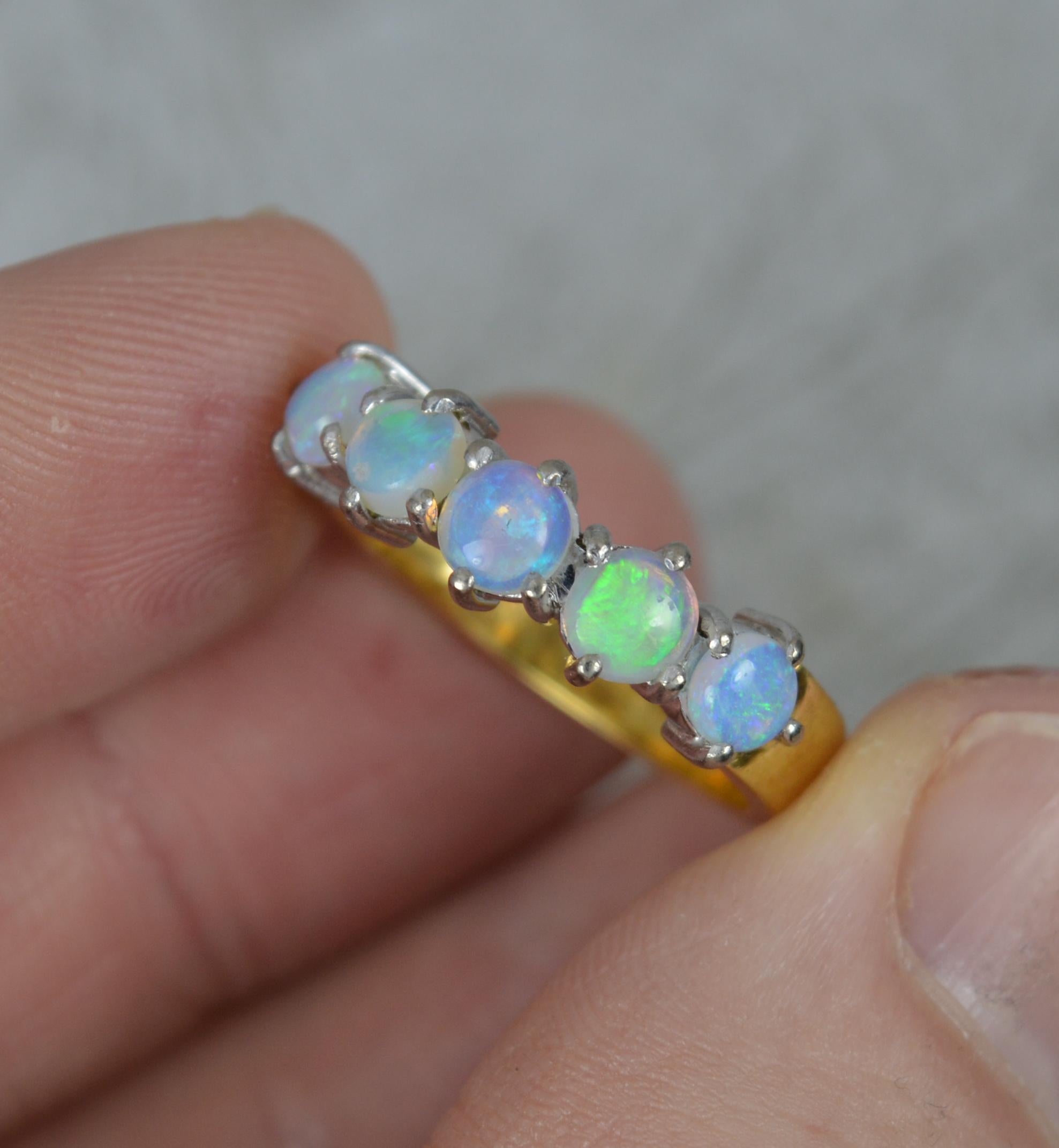Women's Solid 18 Carat Yellow Gold and Five Natural Opal Stack Band Ring For Sale
