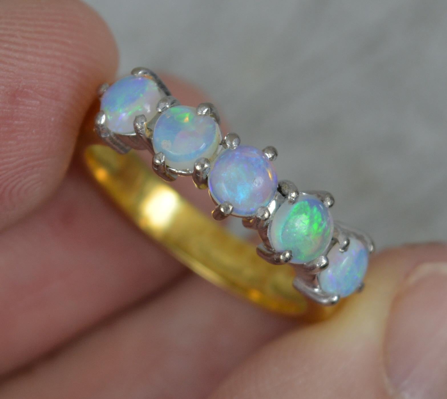 Solid 18 Carat Yellow Gold and Five Natural Opal Stack Band Ring For Sale 1