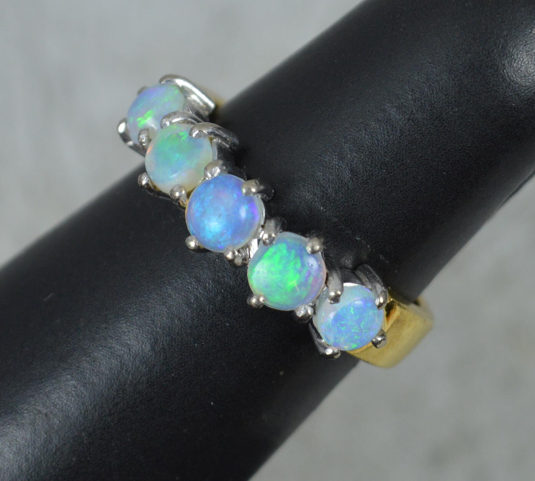 Solid 18 Carat Yellow Gold and Five Natural Opal Stack Band Ring For Sale 4