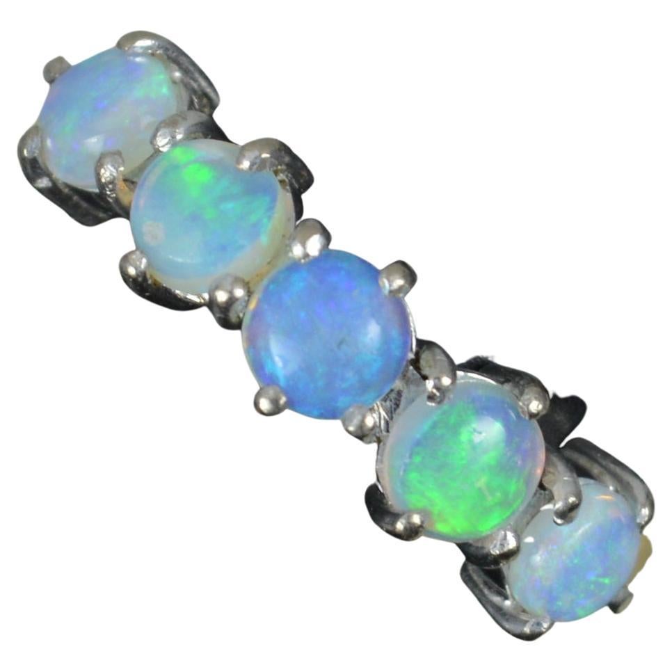 Solid 18 Carat Yellow Gold and Five Natural Opal Stack Band Ring For Sale