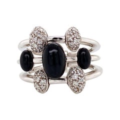 Solid 18 Karat Gold Genuine Diamond and Black Onyx Stack Ring by Fopa 12.1g