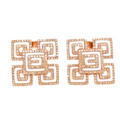 Solid 18 Karat Gold Genuine Diamond and White Enamel Geometric Earrings 25.8g