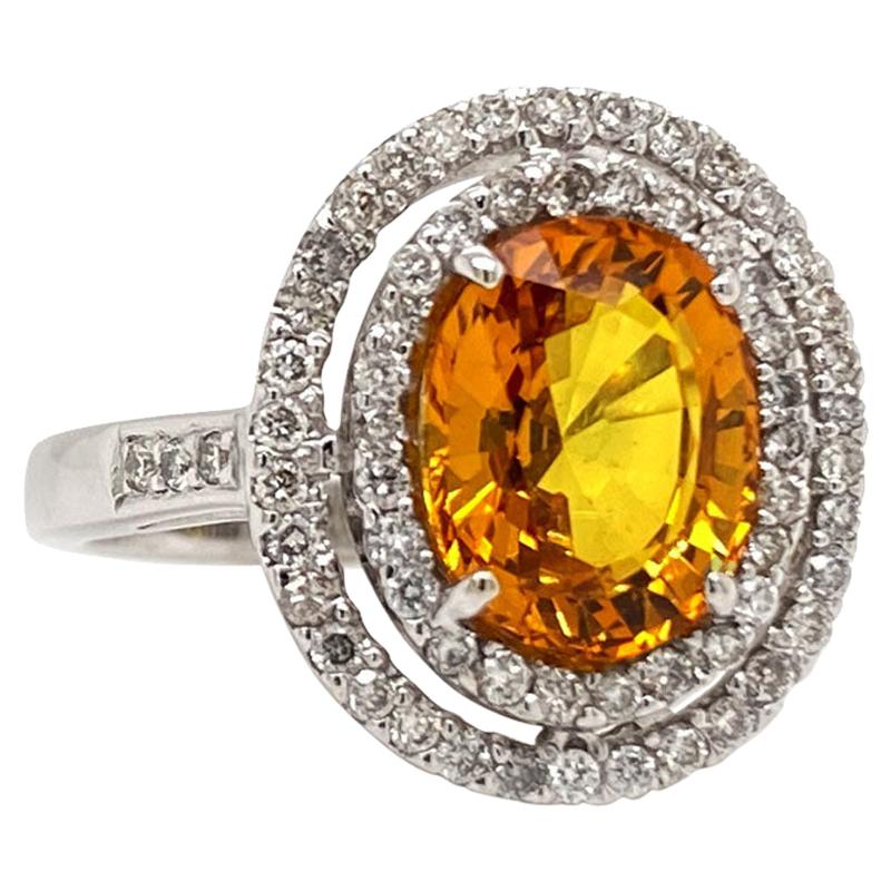 Solid 18 Karat Gold Natural Yellow Sapphire and Genuine Diamond Halo Ring 5.4g