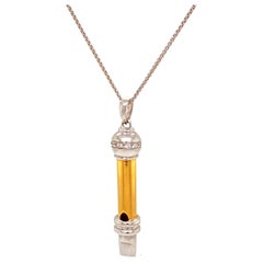 Solid 18 Karat Two-Tone Gold Dog Whistle Genuine Diamond Pendant 9.1g