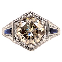 Solid 18 Karat White Gold Diamond and Sapphire Ring 3.3g
