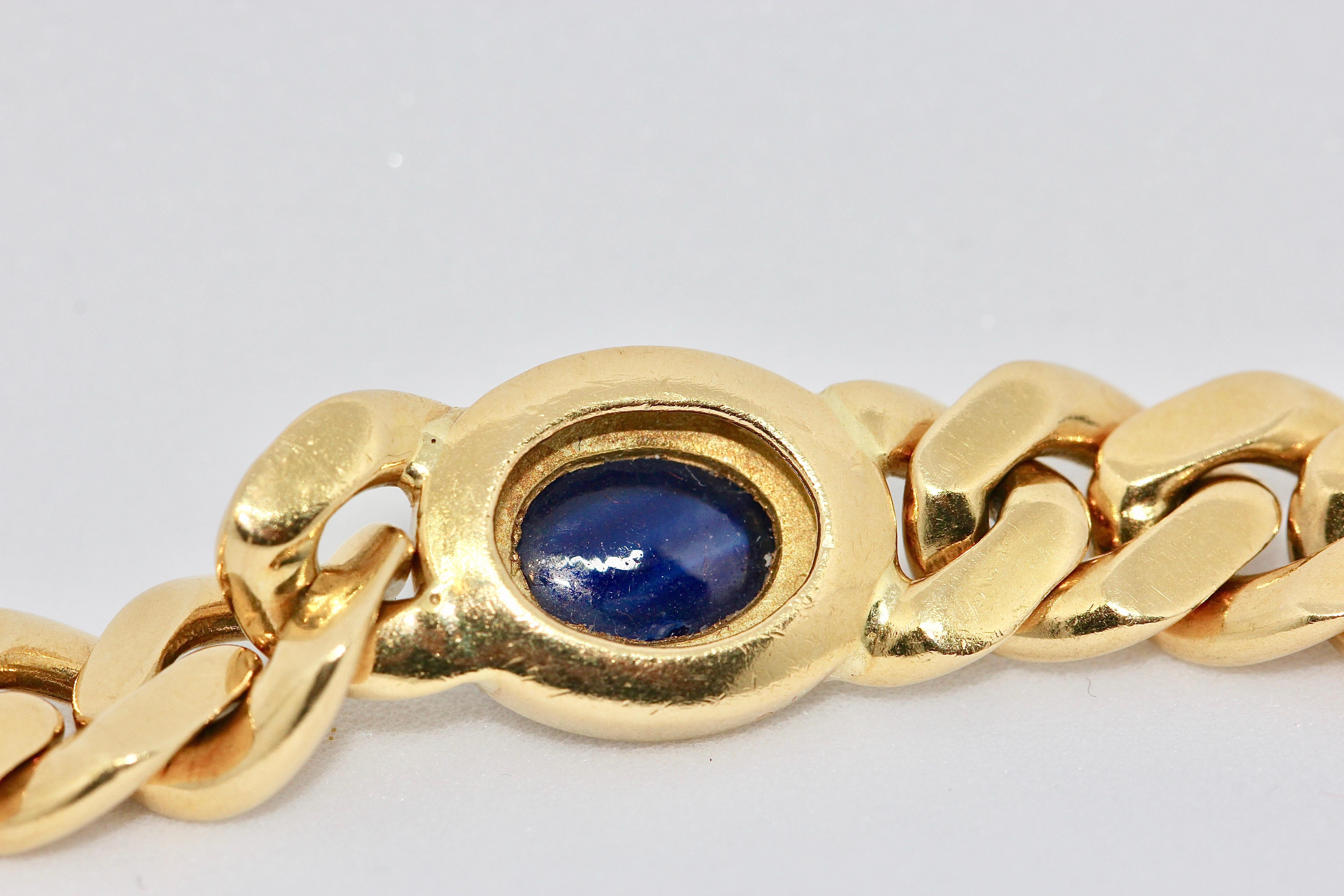 Solid 18 Karat Yellow Gold Bracelet with Four Sapphire Cabochons 1