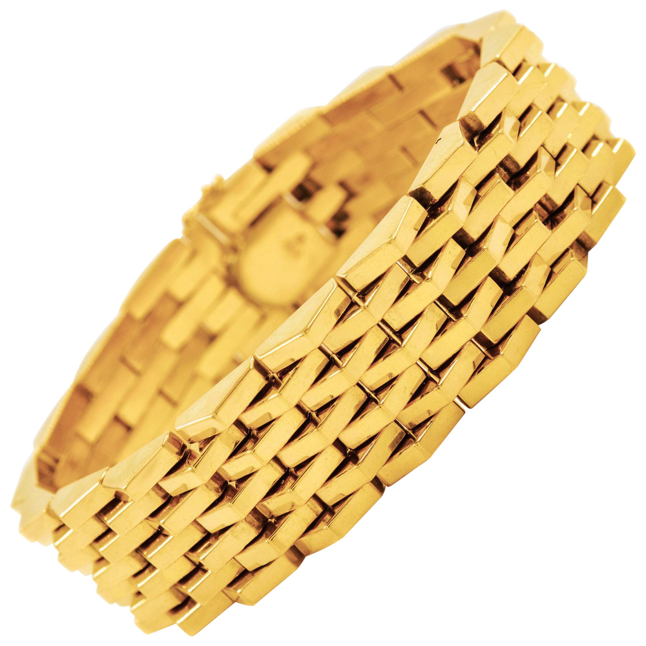 Armband aus massivem 18 Karat Gelbgold mit Pentagonal-Gliedern, 7 1/4" L