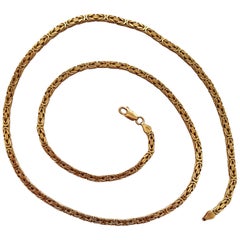 Solid 18 Karat Yellow Gold Byzantine Chain Necklace, Italian, 54.8 Gr