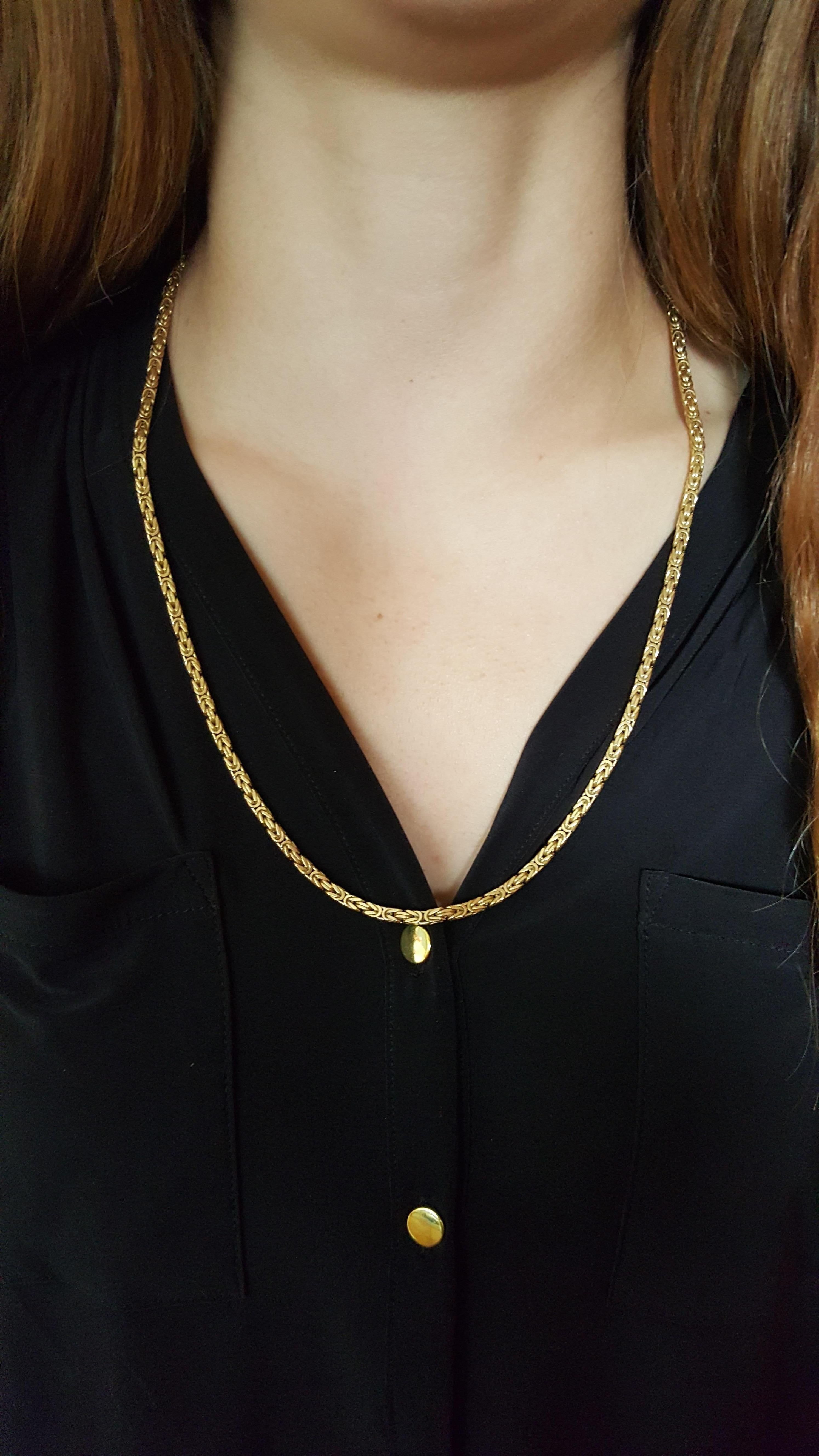 Modern Solid 18 Karat Yellow Gold Byzantine Chain Necklace, Italian, 54.8 Gr