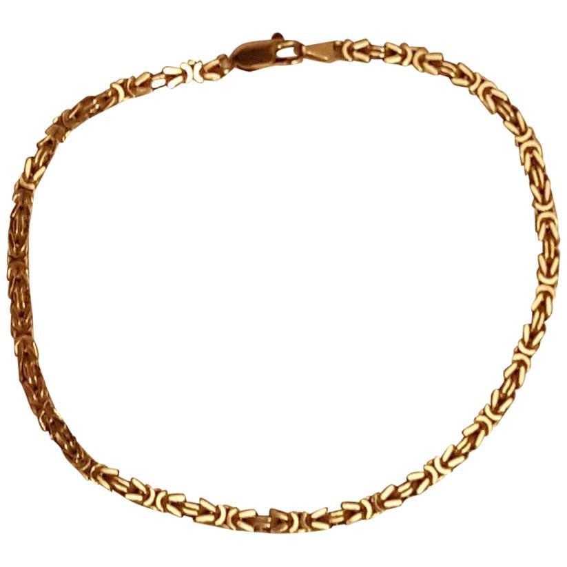Solid 18 Karat Yellow Gold Byzantine Link Bracelet, 21.2 Grams