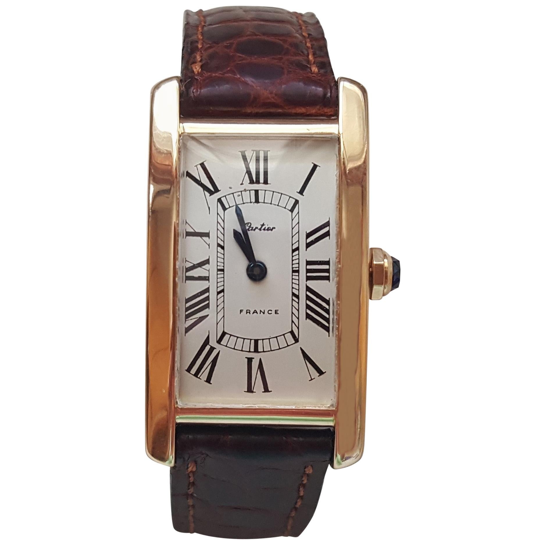 Solid 18 Karat Yellow Gold Cartier Tank Watch, 031795, France, 61825, 17 Jewel