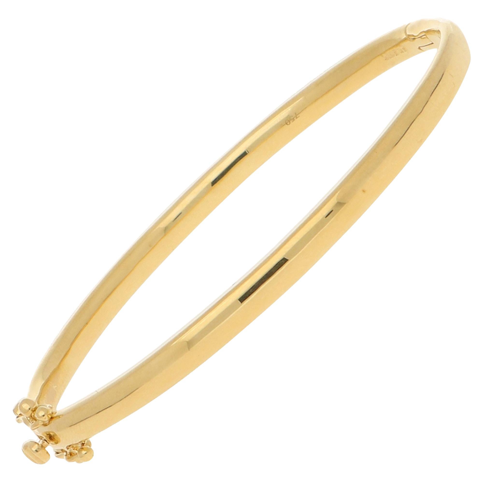 Solid 18 Karat Yellow Gold Hinged Bangle with Safety Catch
