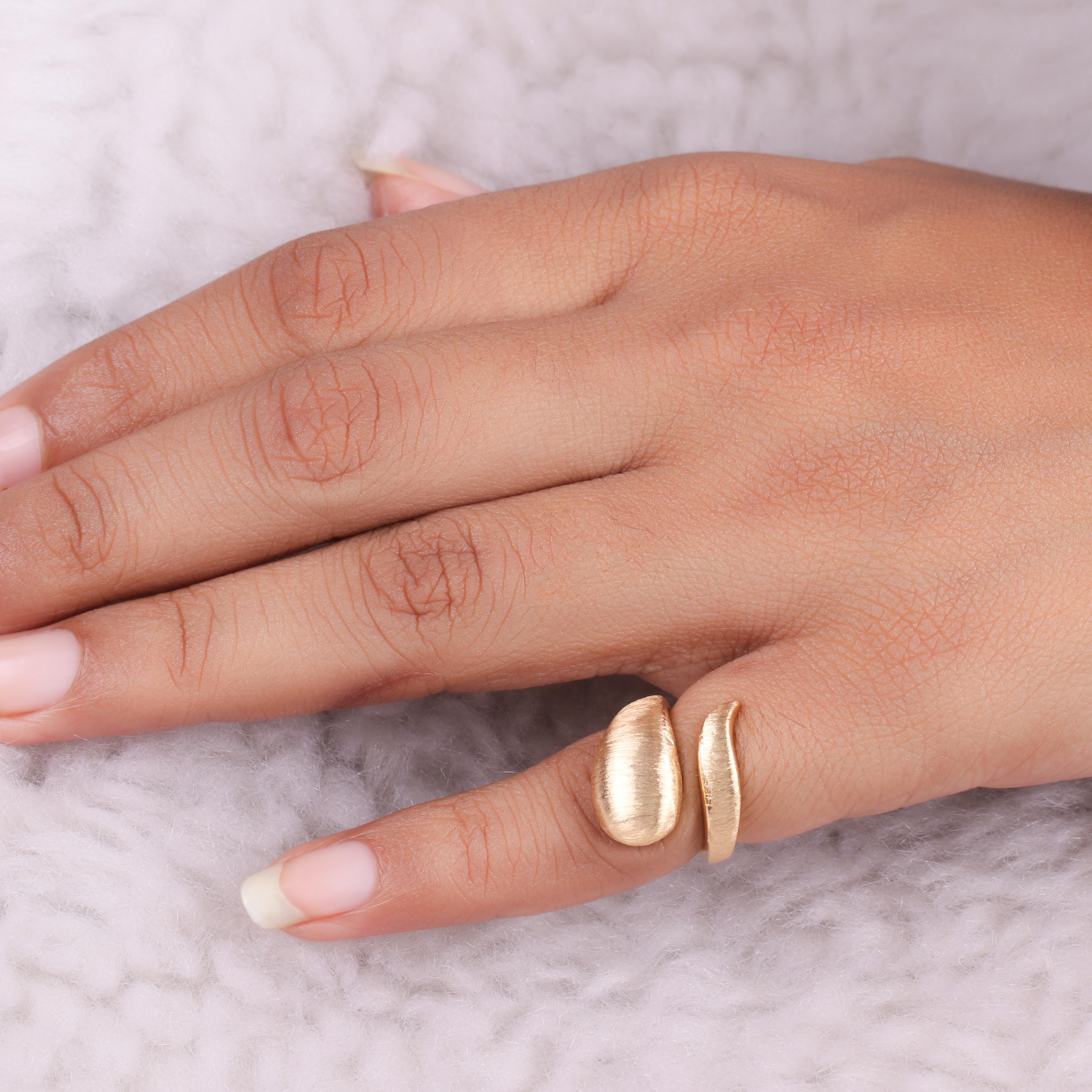 Women's Solid 18 Karat Yellow Gold Matte Finish Wrap Ring Handmade Fine Wedding Jewelry For Sale