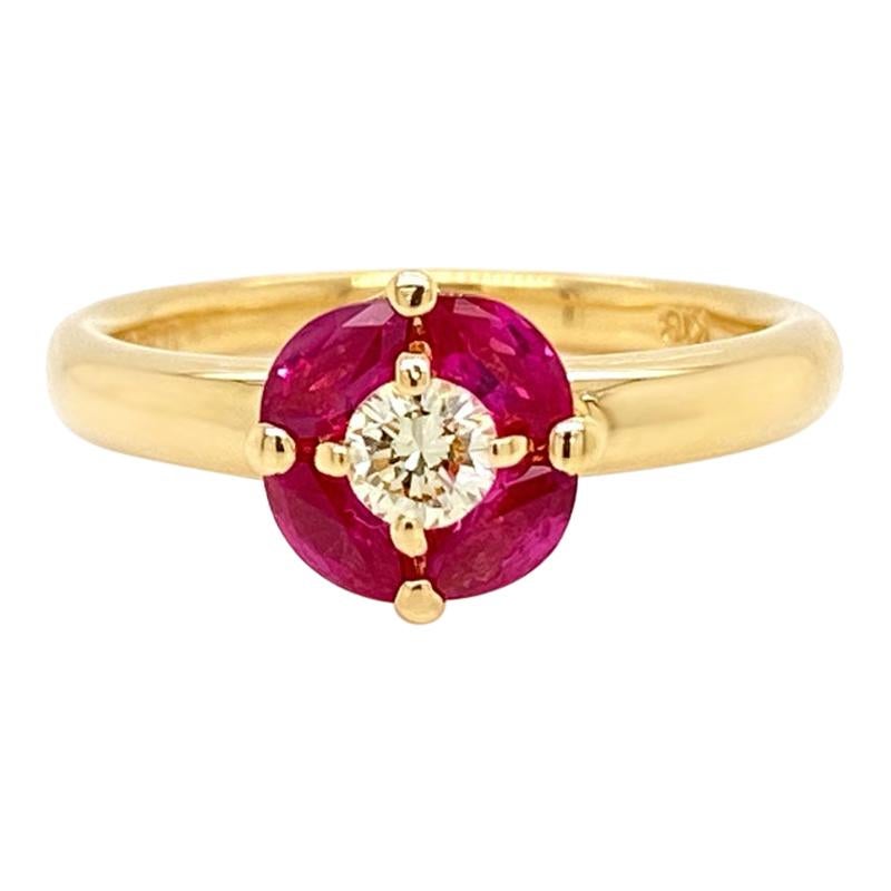 Solid 18 Karat Yellow Gold Natural Ruby and Genuine Diamond Ring 3.6g
