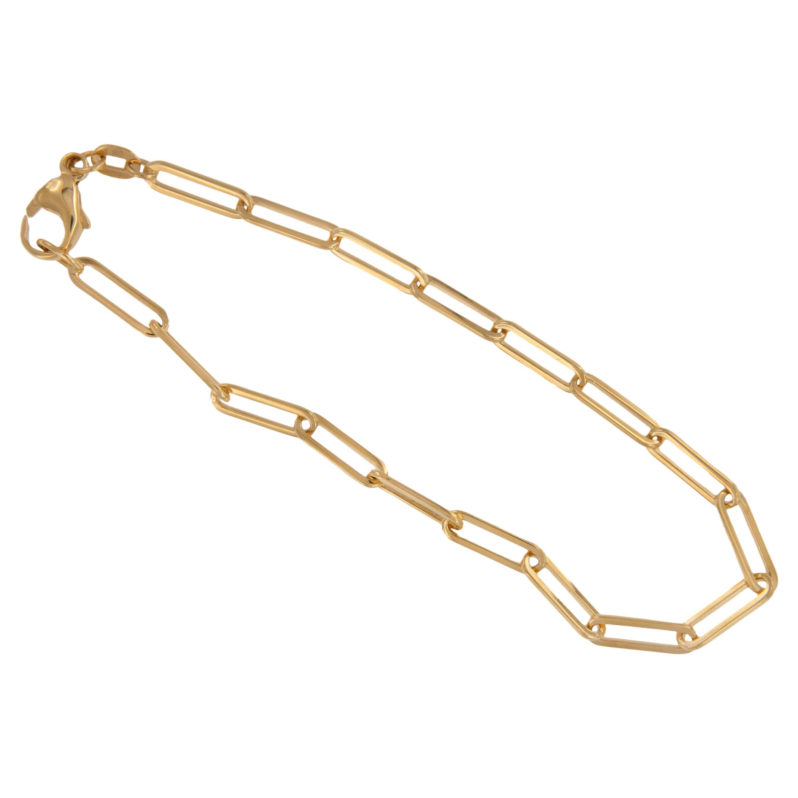 Solid-18 Karat Yellow Gold Paperclip 7" Long Bracelet